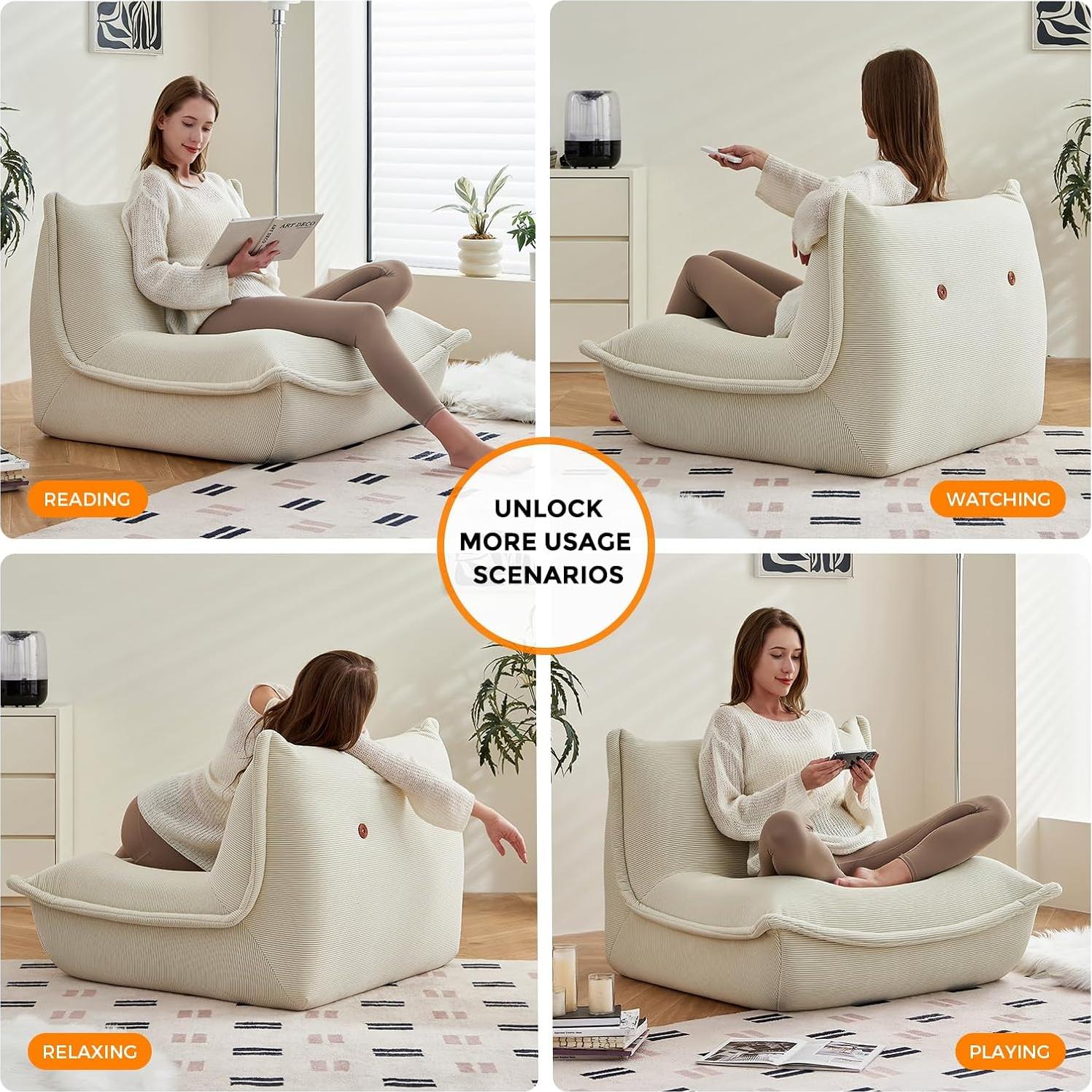 Silla Puff Grande TKBRWU Beige Ergonomica Espuma de Memoria