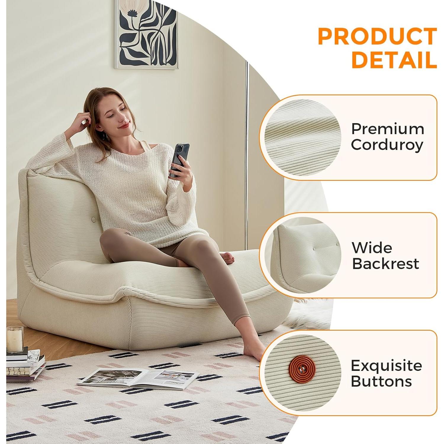 Silla Puff Grande TKBRWU Beige Ergonomica Espuma de Memoria