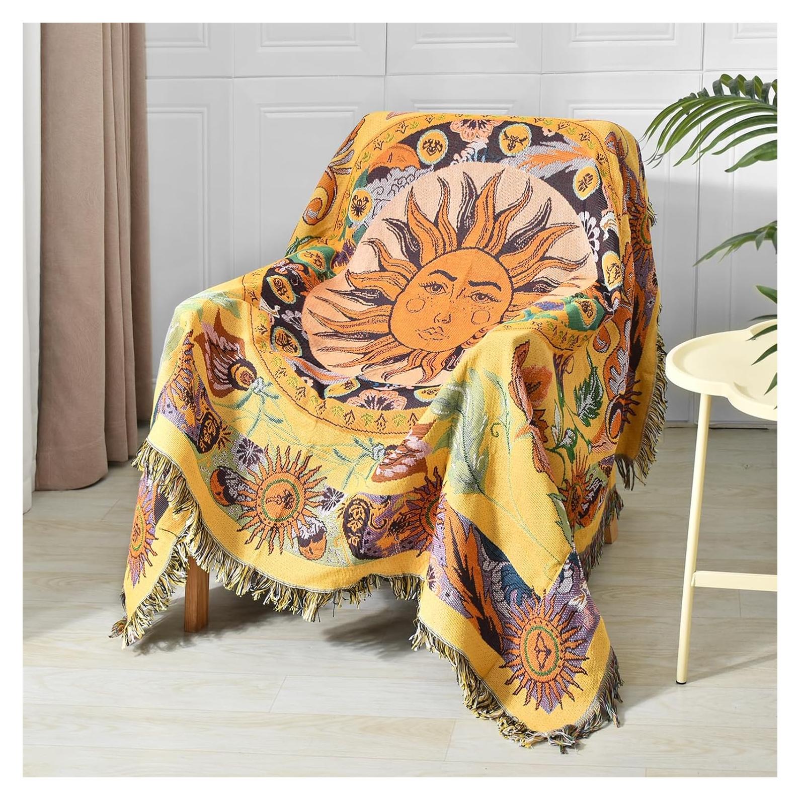 Manta Boho Reversible Shesyuki 127x152 cm Algodón Amarillo
