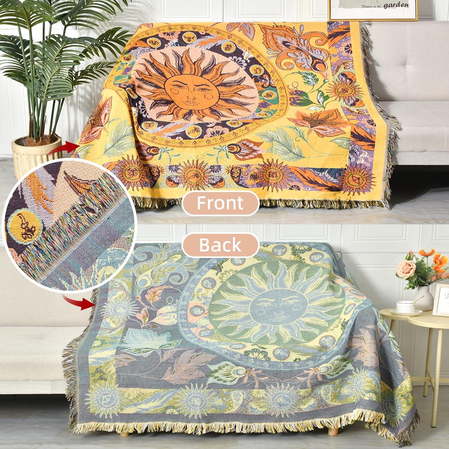Manta Boho Reversible Shesyuki 127x152 cm Algodón Amarillo
