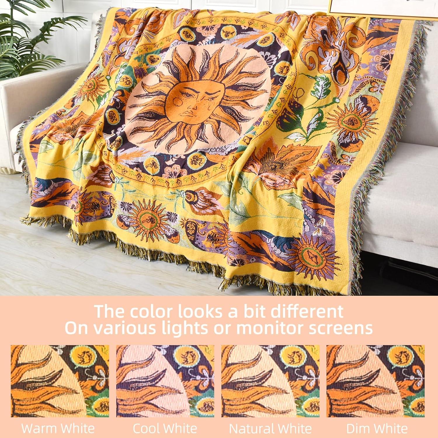 Manta Boho Reversible Shesyuki 127x152 cm Algodón Amarillo