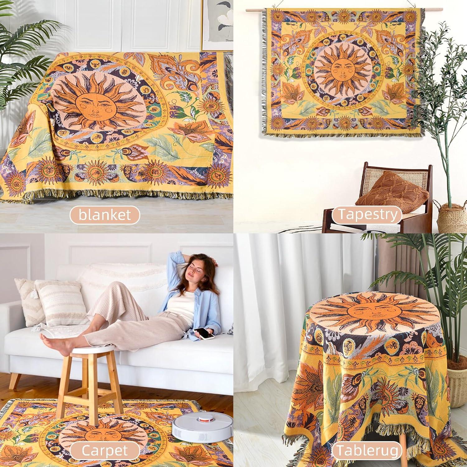 Manta Boho Reversible Shesyuki 127x152 cm Algodón Amarillo