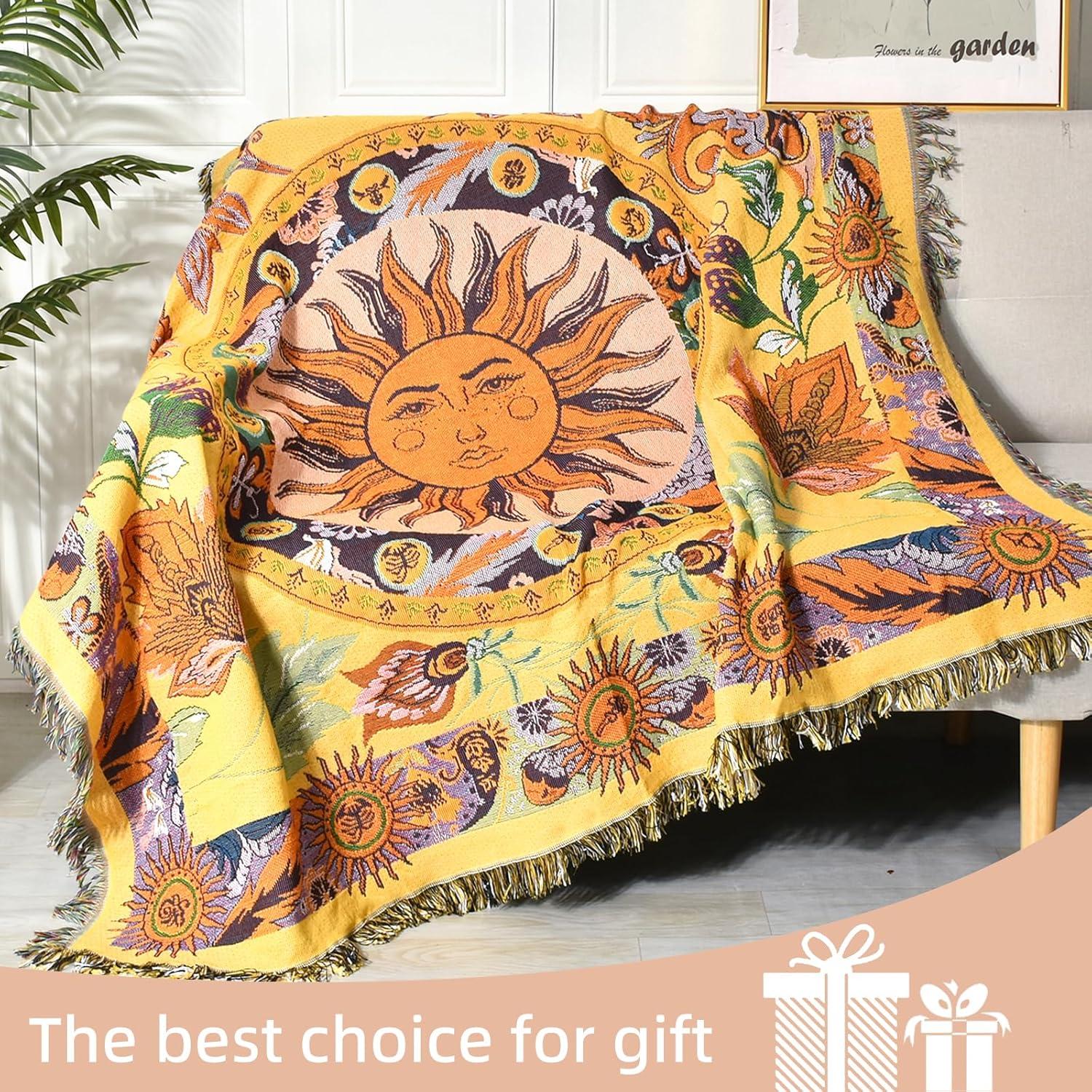 Manta Boho Reversible Shesyuki 127x152 cm Algodón Amarillo