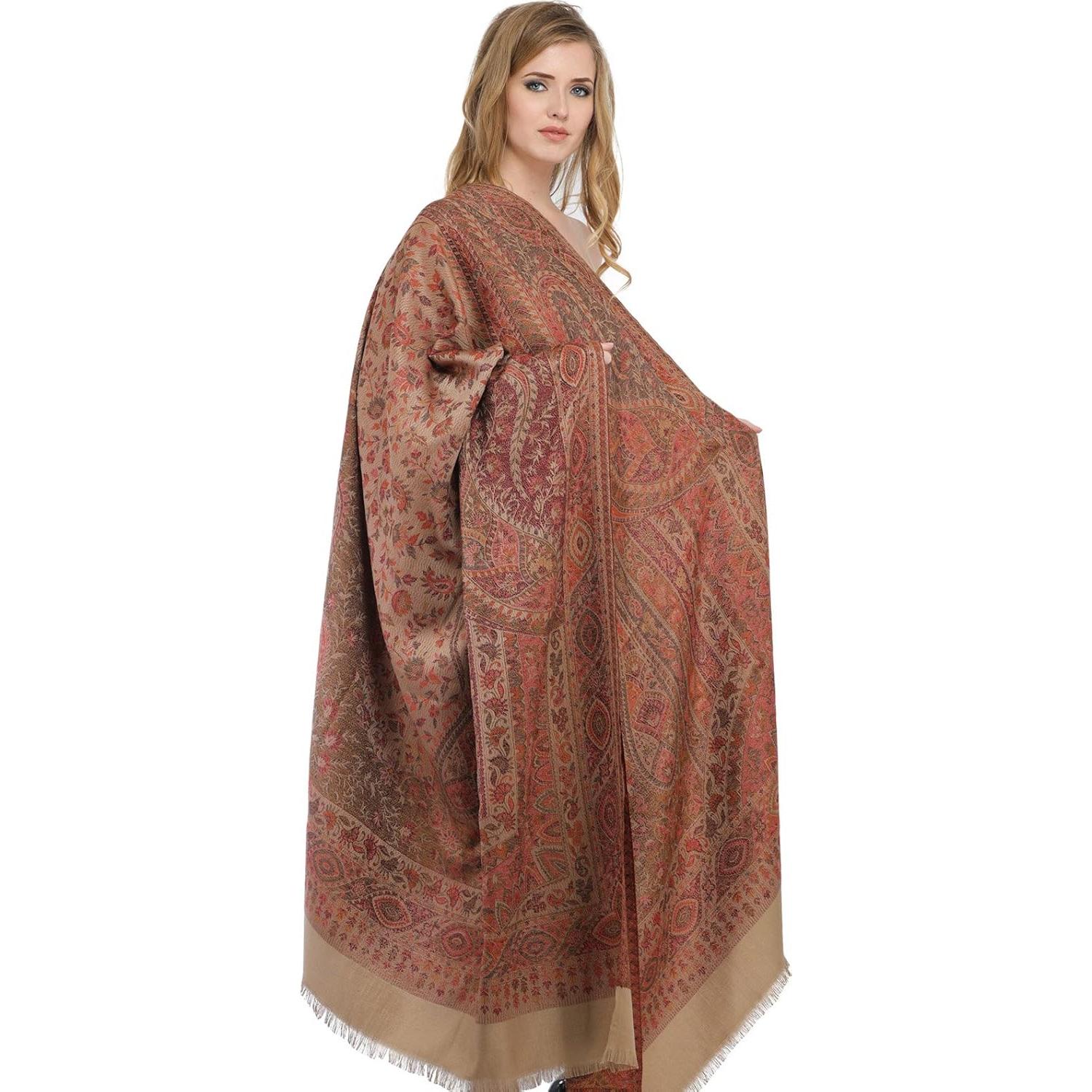 Chal Jamawar Reversible India Exótica - Lana y Acrílico Beige