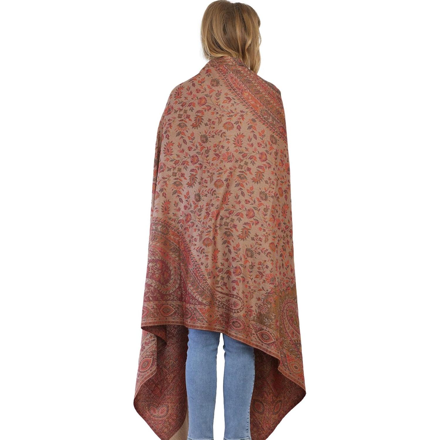 Chal Jamawar Reversible India Exótica - Lana y Acrílico Beige