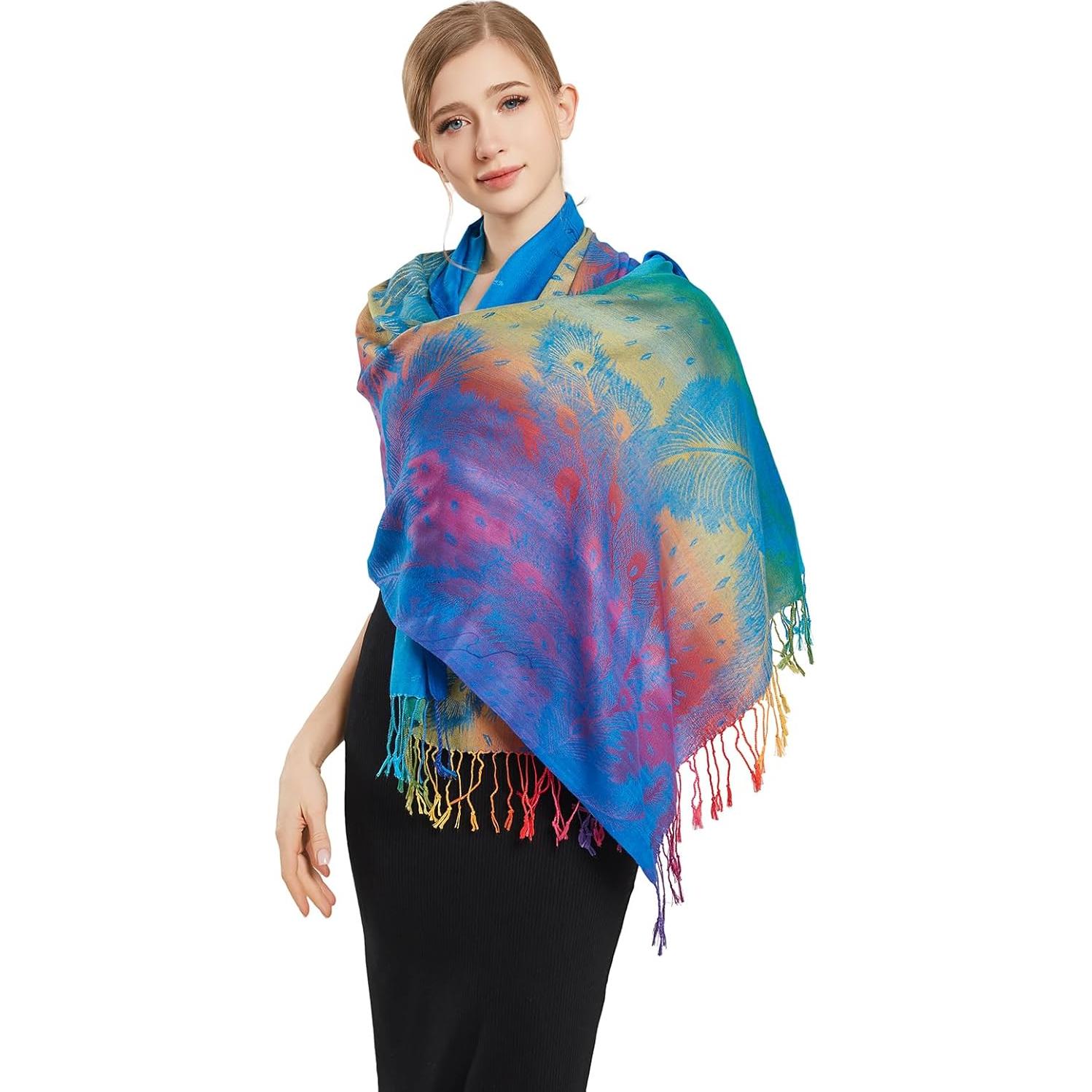 Bufanda Pashmina Colorida Rave 170x70cm Suave con Borlas