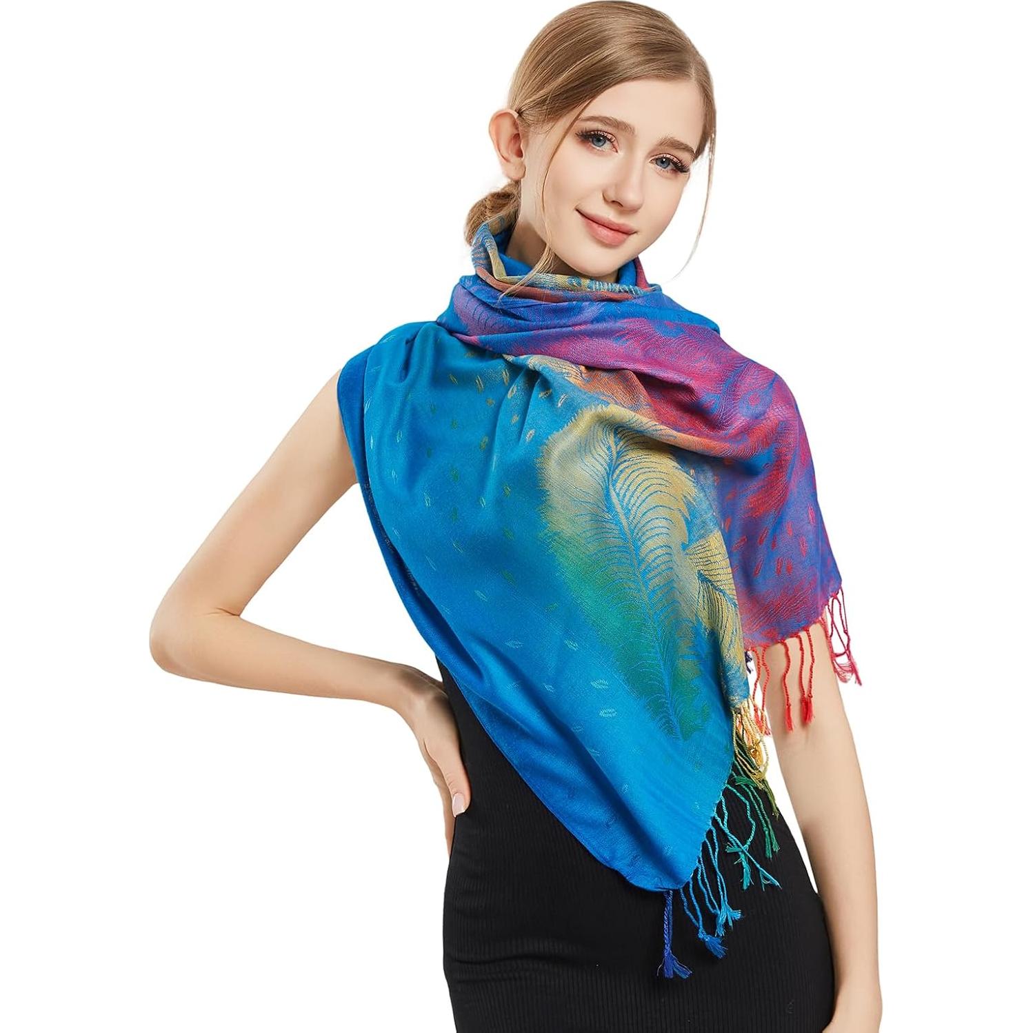 Bufanda Pashmina Colorida Rave 170x70cm Suave con Borlas