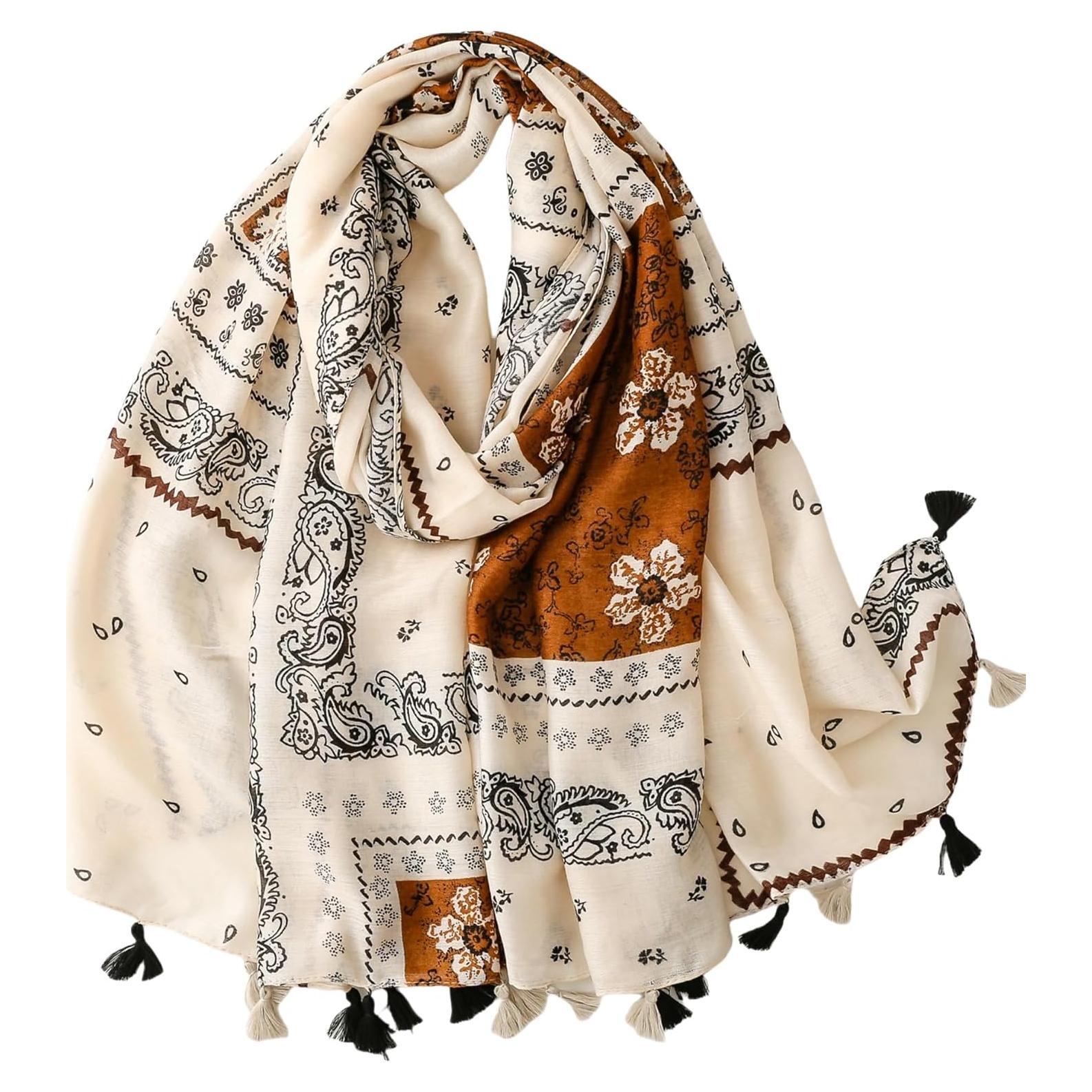 Bufanda Boho Pashmina Larga Multicolor con Cuentas Flecadas