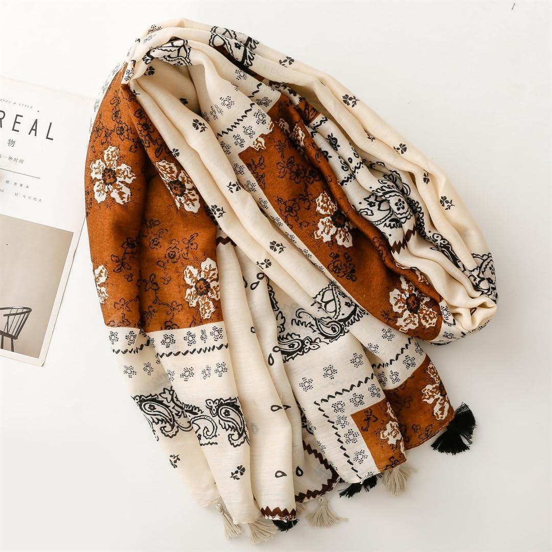 Bufanda Boho Pashmina Larga Multicolor con Cuentas Flecadas