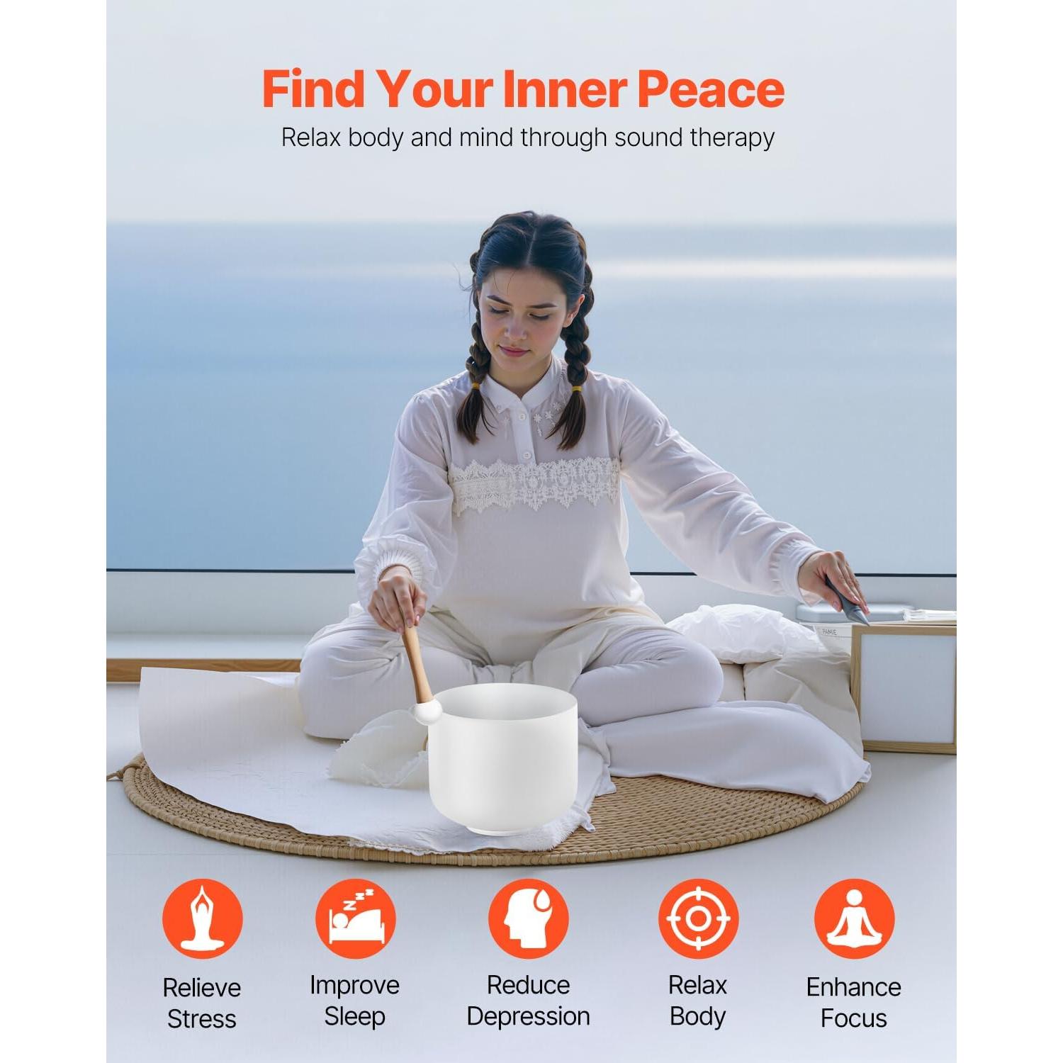 Cuenco de Canto de Cristal VEVOR 20.3 cm Nota F para Meditación