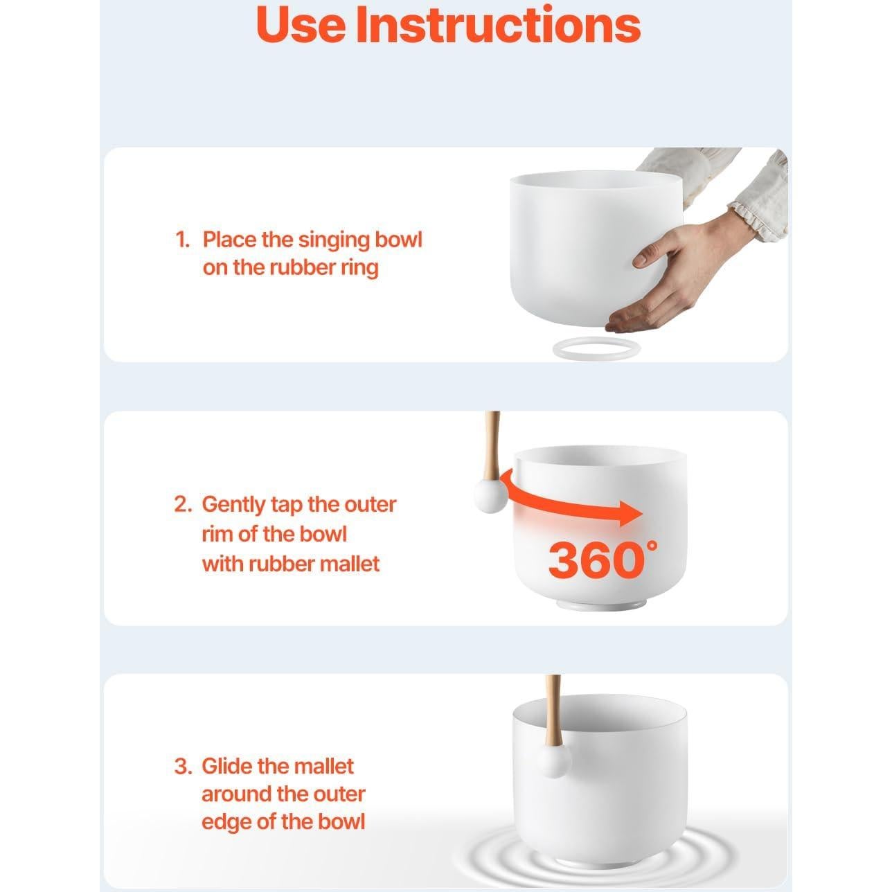 Cuenco de Canto de Cristal VEVOR 20.3 cm Nota F para Meditación