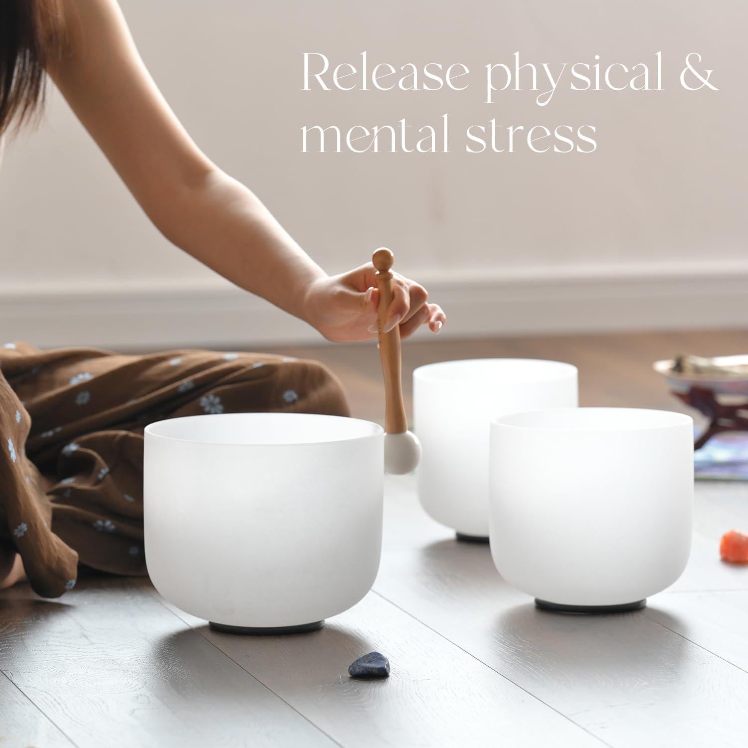 Juego de 3 Cuencos de Cuarzo CVNC 15-20 cm para Meditación