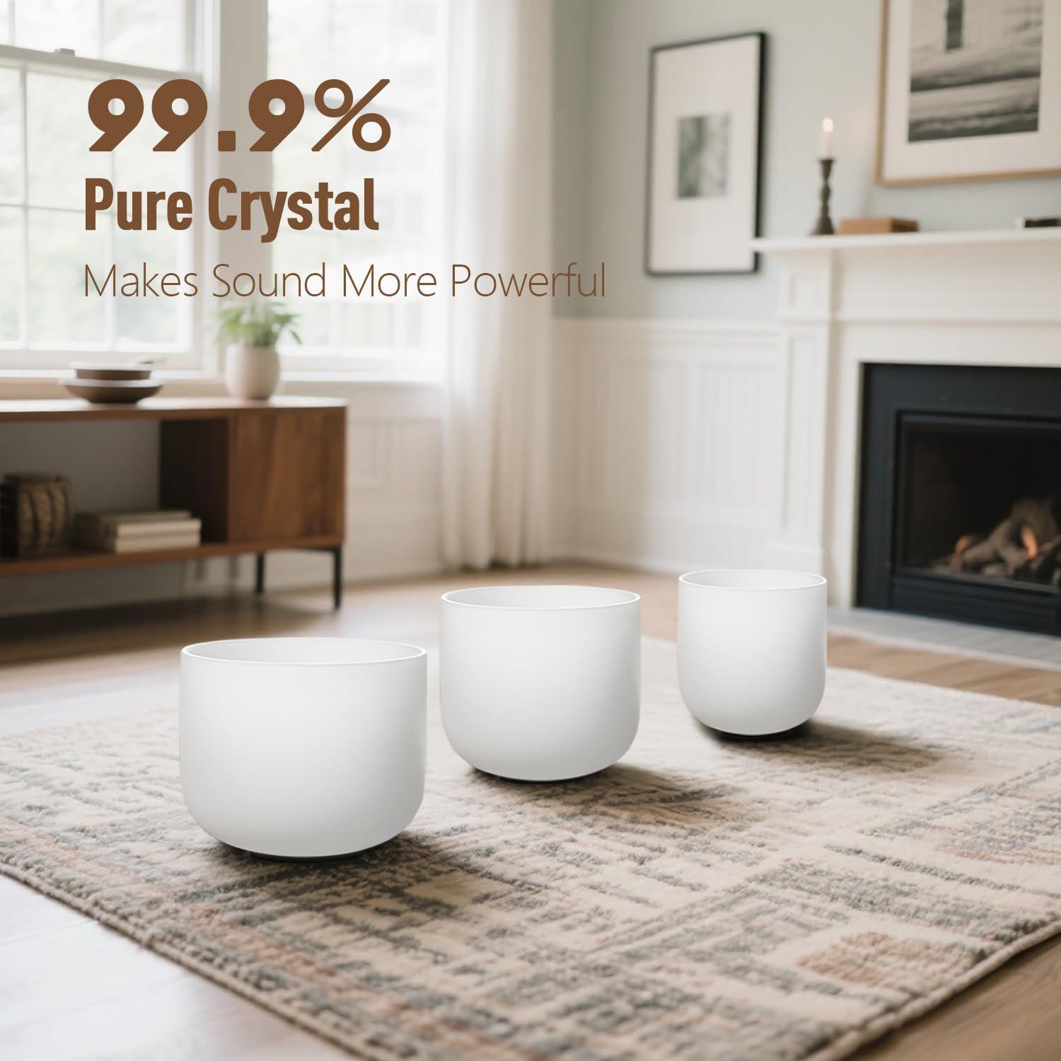 Juego de 3 Cuencos de Cuarzo CVNC 15-20 cm para Meditación