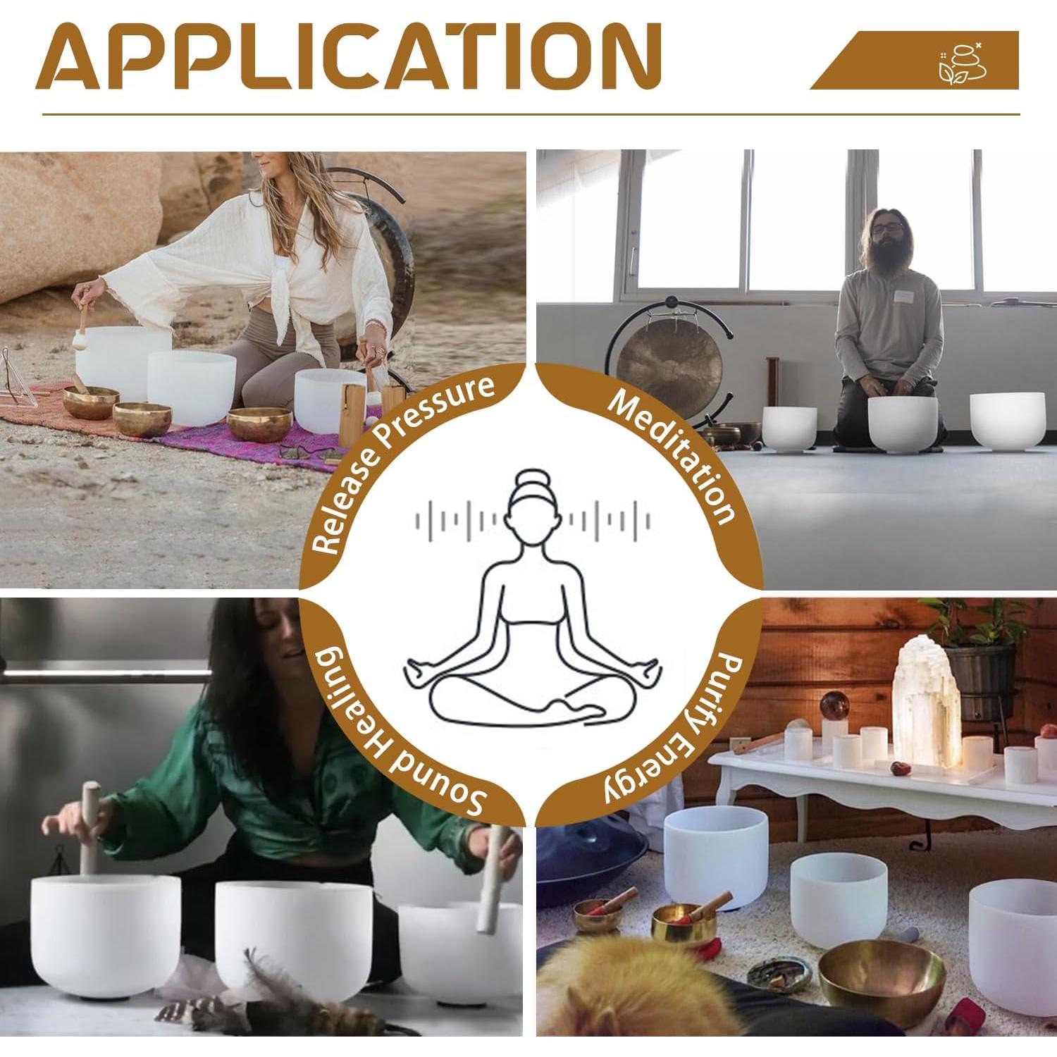 Juego de 3 Cuencos de Cuarzo CVNC 15-20 cm para Meditación