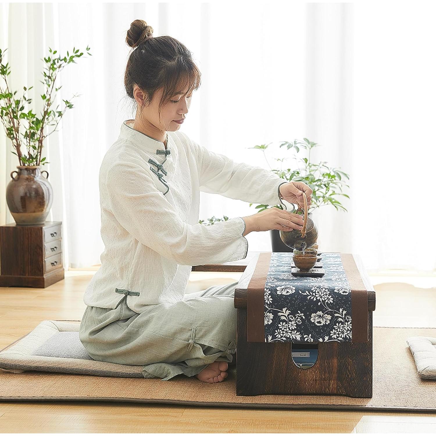 Mesa de Piso Timwooly de Madera Paulownia 60x34cm Nuez