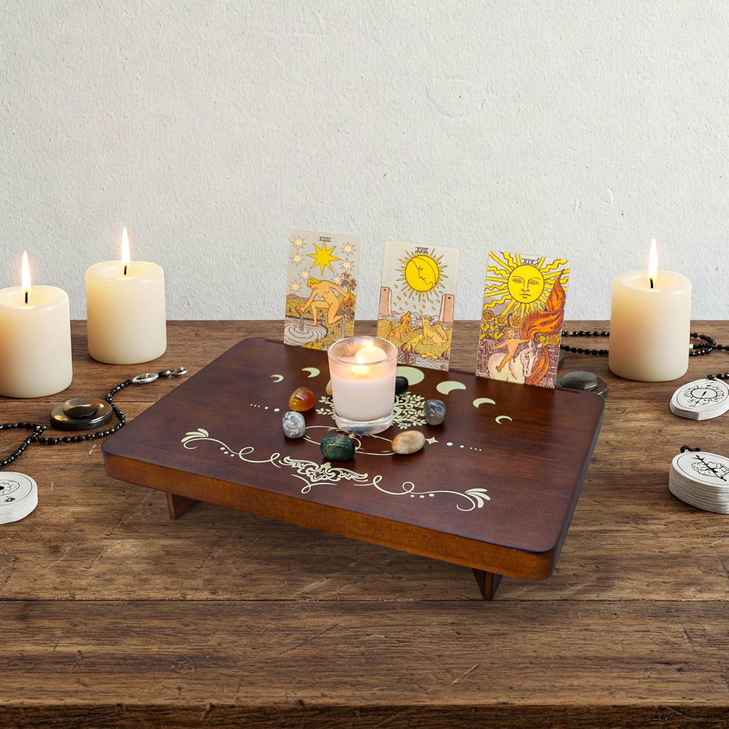 Mesa de Altar de Madera FNYDOX con Soporte para Tarot 30x20 cm