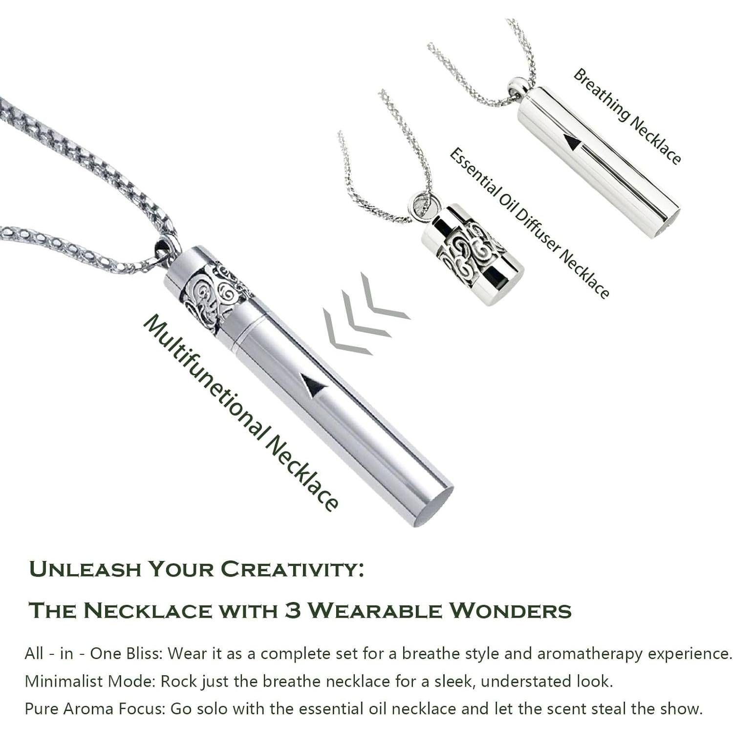 Collar Difusor de Aceite Esencial Mindfulness Plata 2-en-1