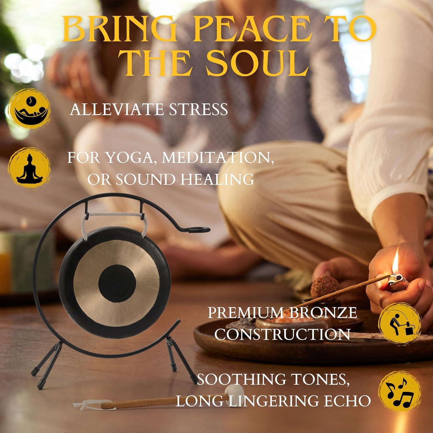 Mini Gong de Bronce 15.24 cm Ruiqnn con Soporte y Mazo