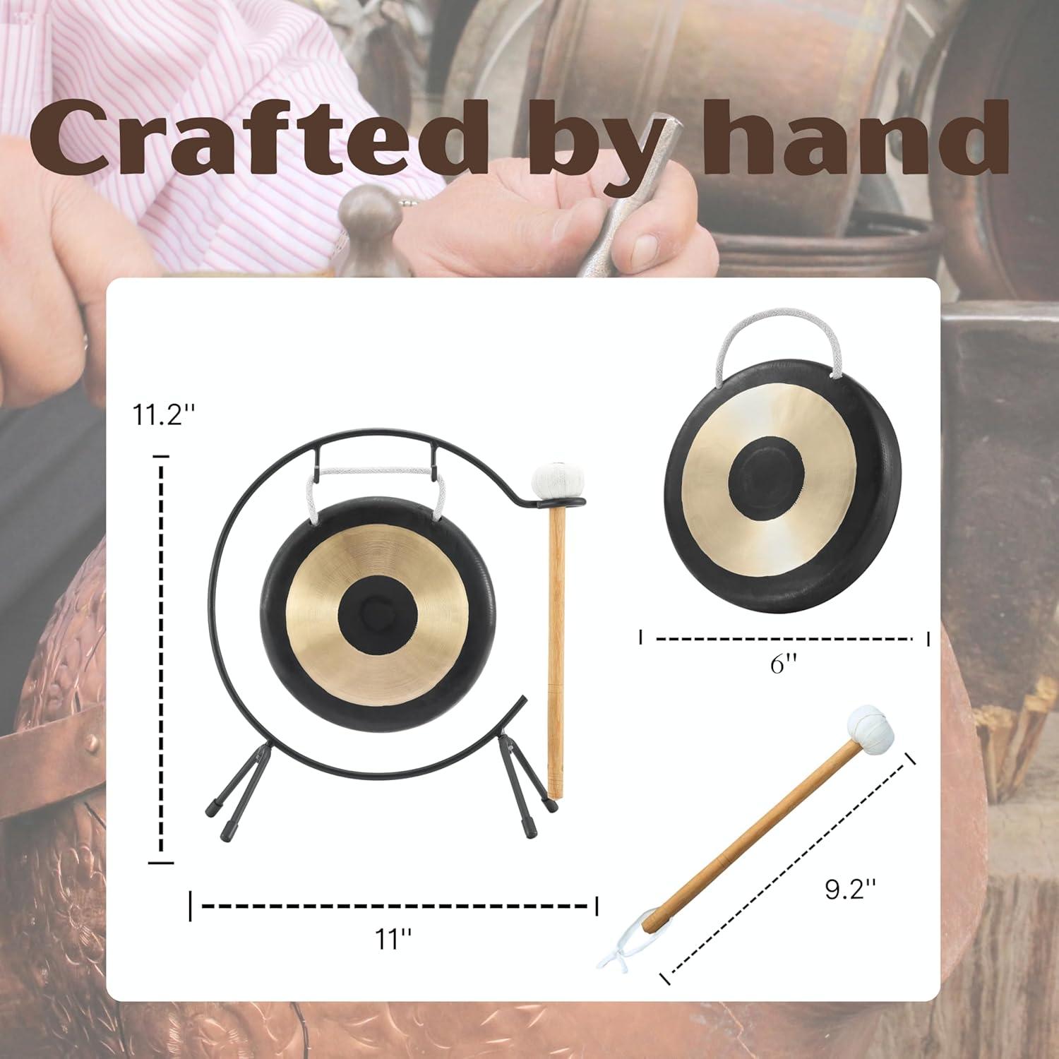 Mini Gong de Bronce 15.24 cm Ruiqnn con Soporte y Mazo