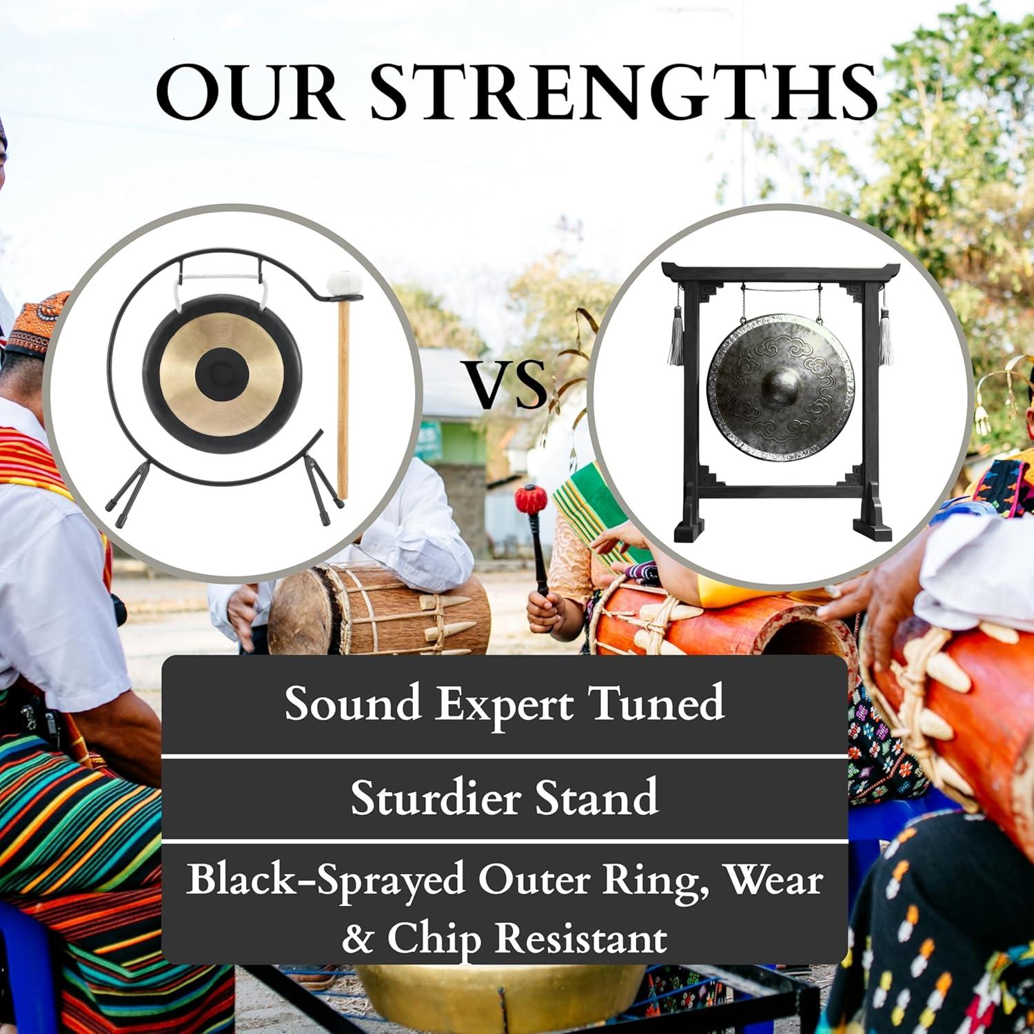 Mini Gong de Bronce 15.24 cm Ruiqnn con Soporte y Mazo