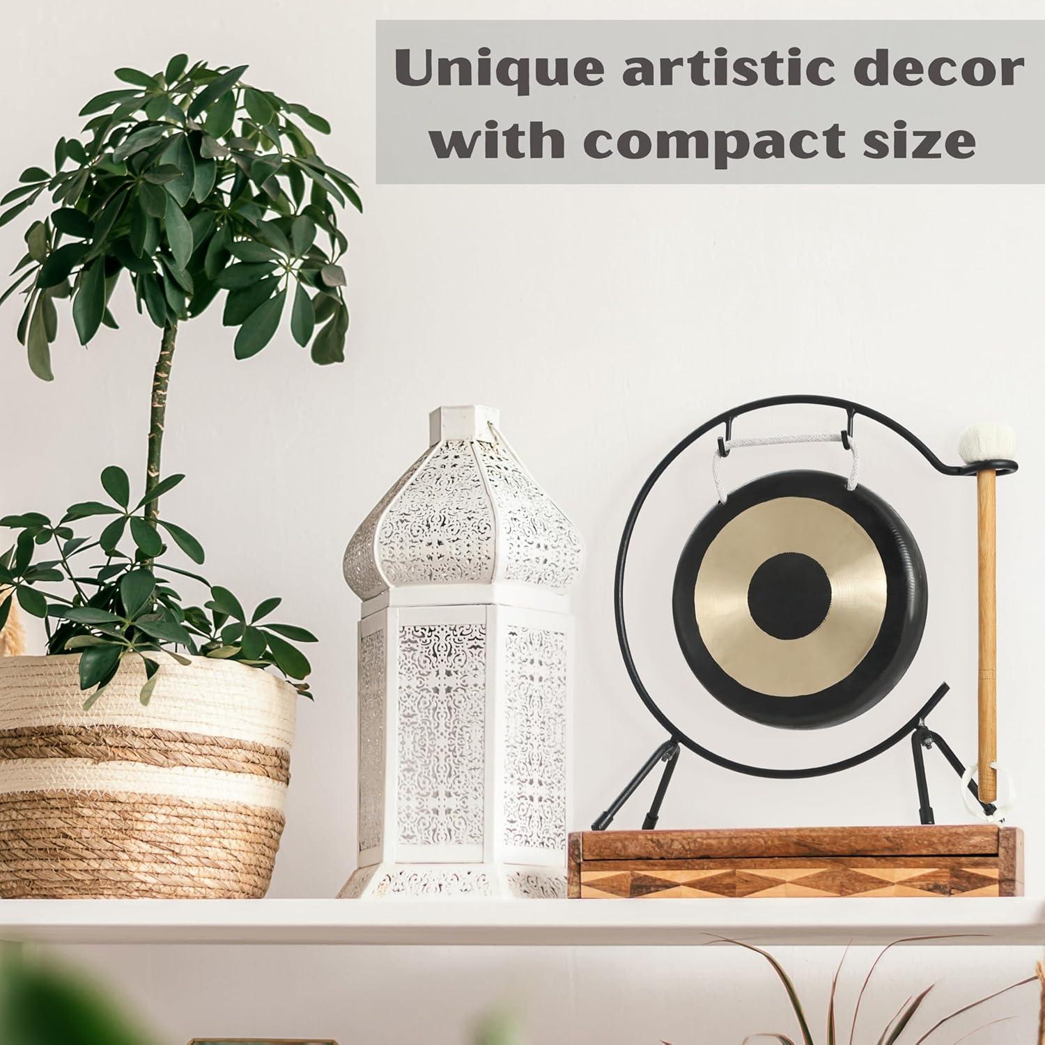 Mini Gong de Bronce 15.24 cm Ruiqnn con Soporte y Mazo