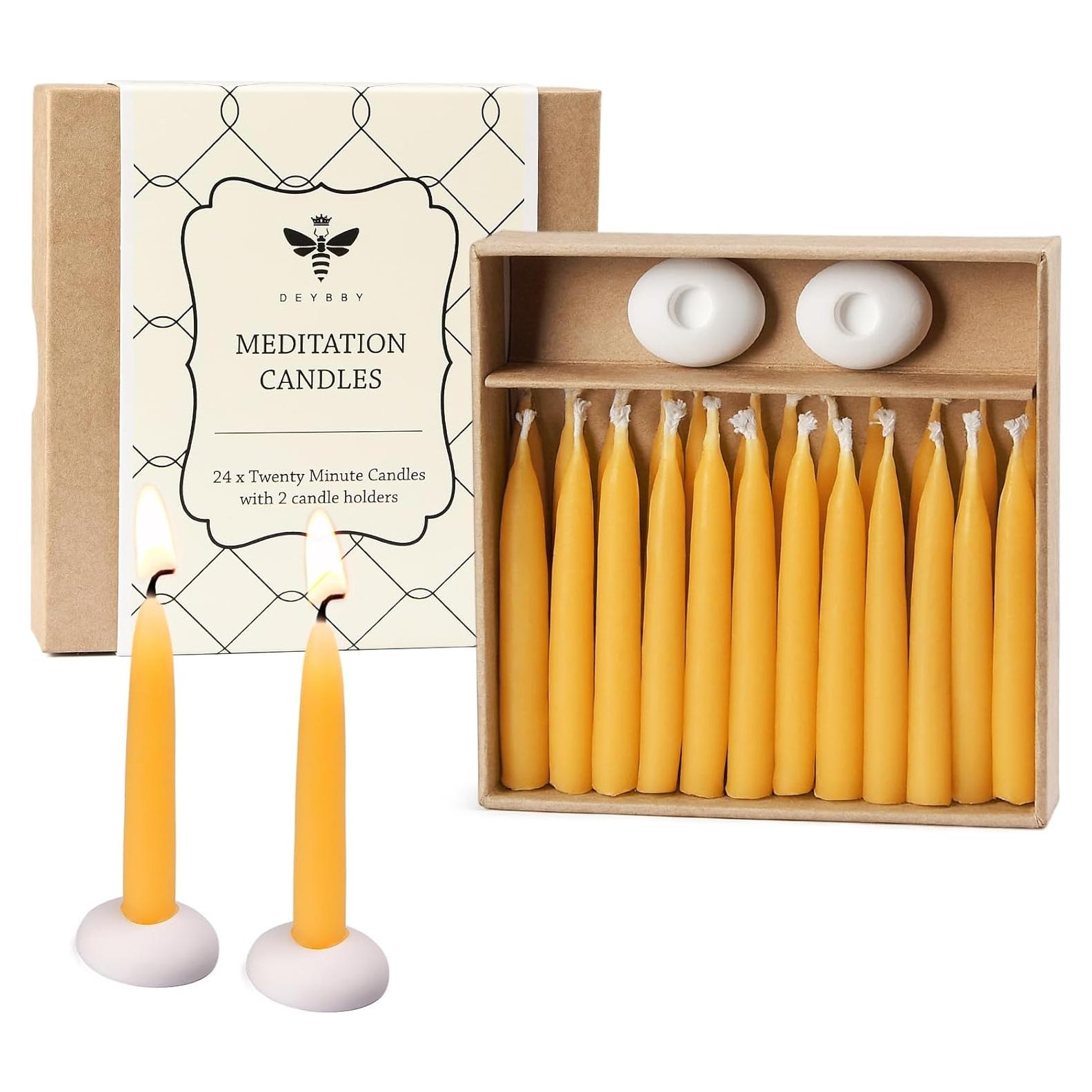 Set de 24 Velas de Cera de Abeja DEYBBY con Soportes - 20 Min de Quema