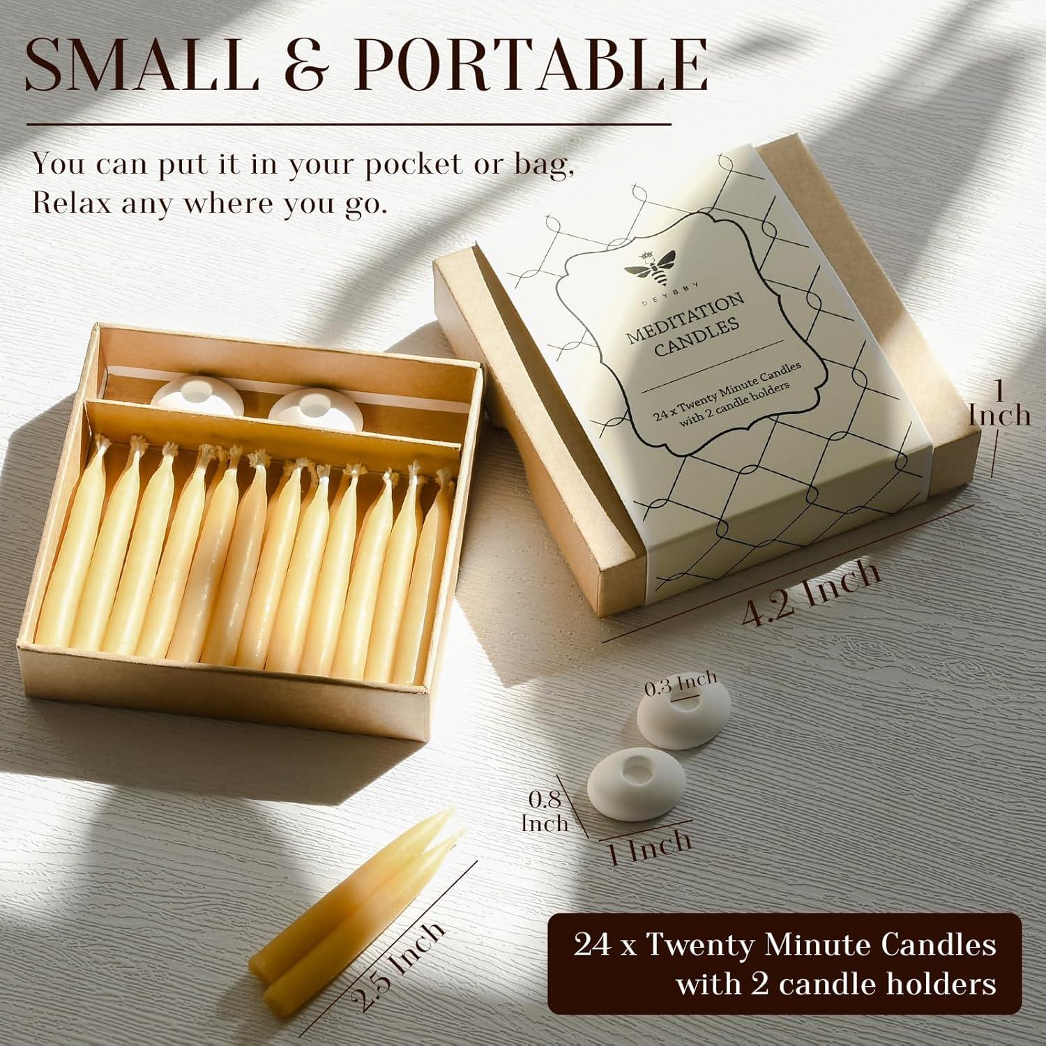 Set de 24 Velas de Cera de Abeja DEYBBY con Soportes - 20 Min de Quema