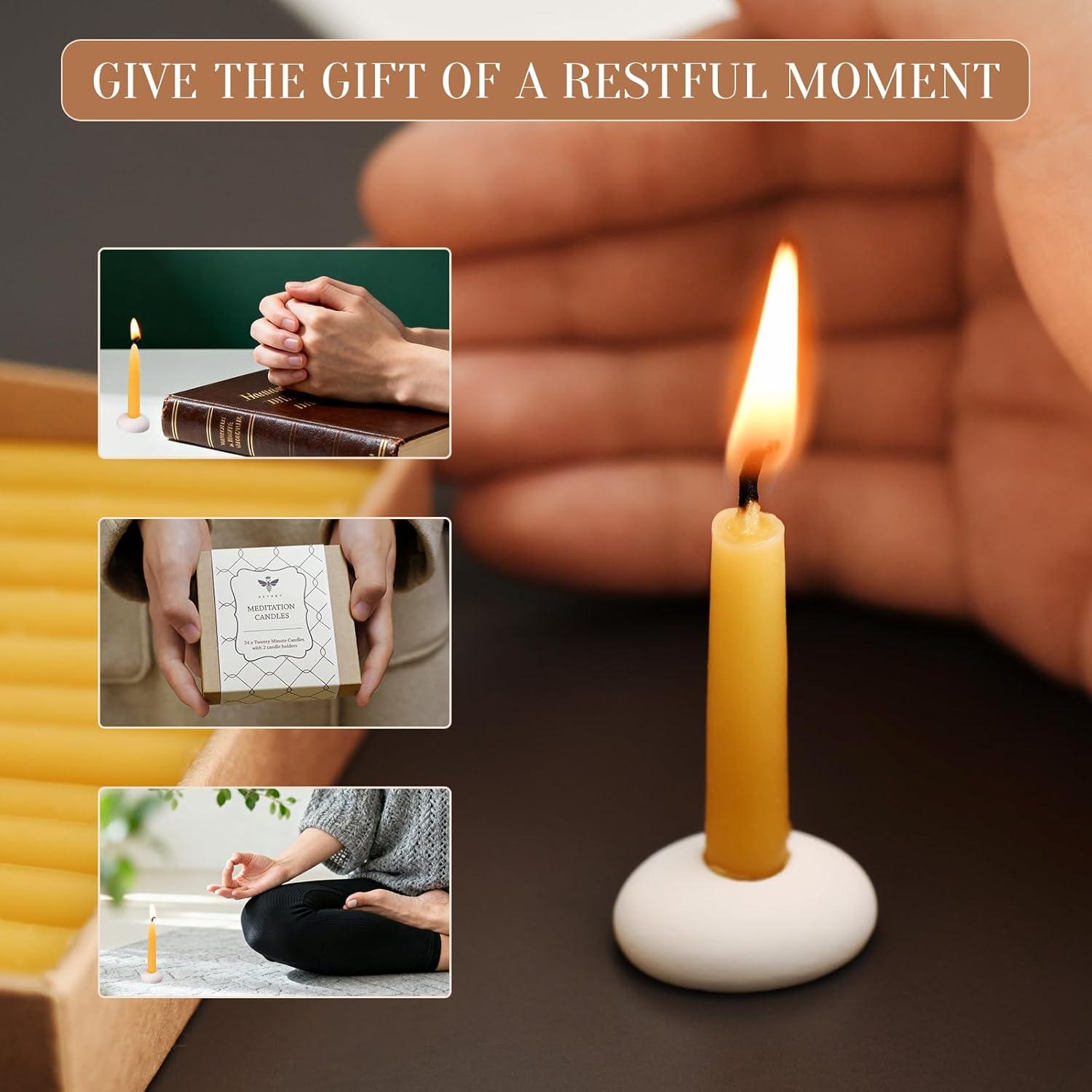 Set de 24 Velas de Cera de Abeja DEYBBY con Soportes - 20 Min de Quema