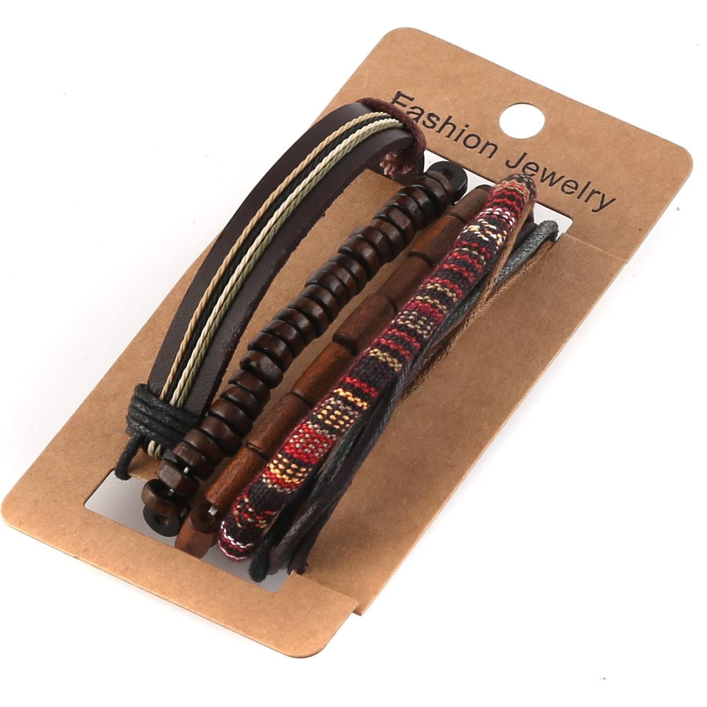 Pulsera Étnica Unisex HZMAN de Cuero y Cuentas de Madera