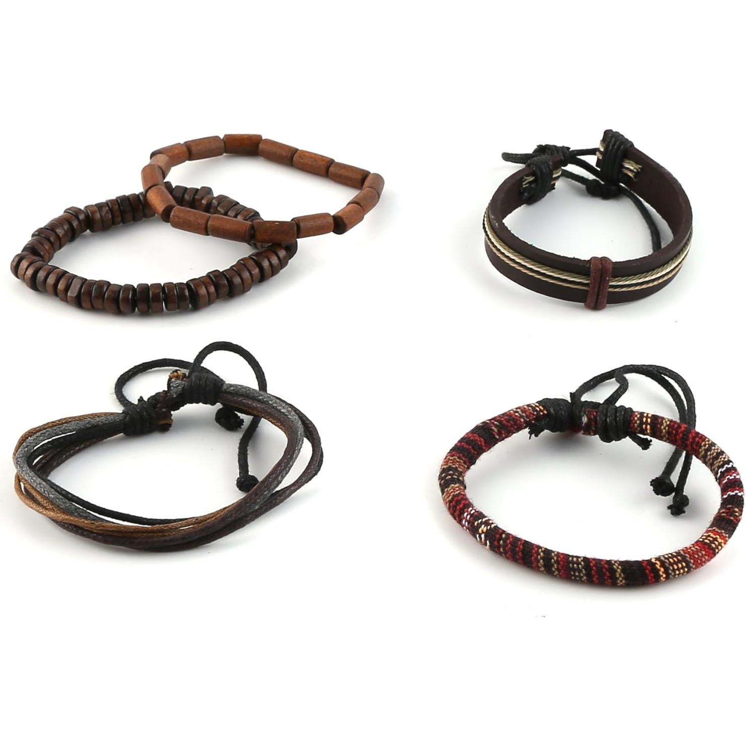 Pulsera Étnica Unisex HZMAN de Cuero y Cuentas de Madera