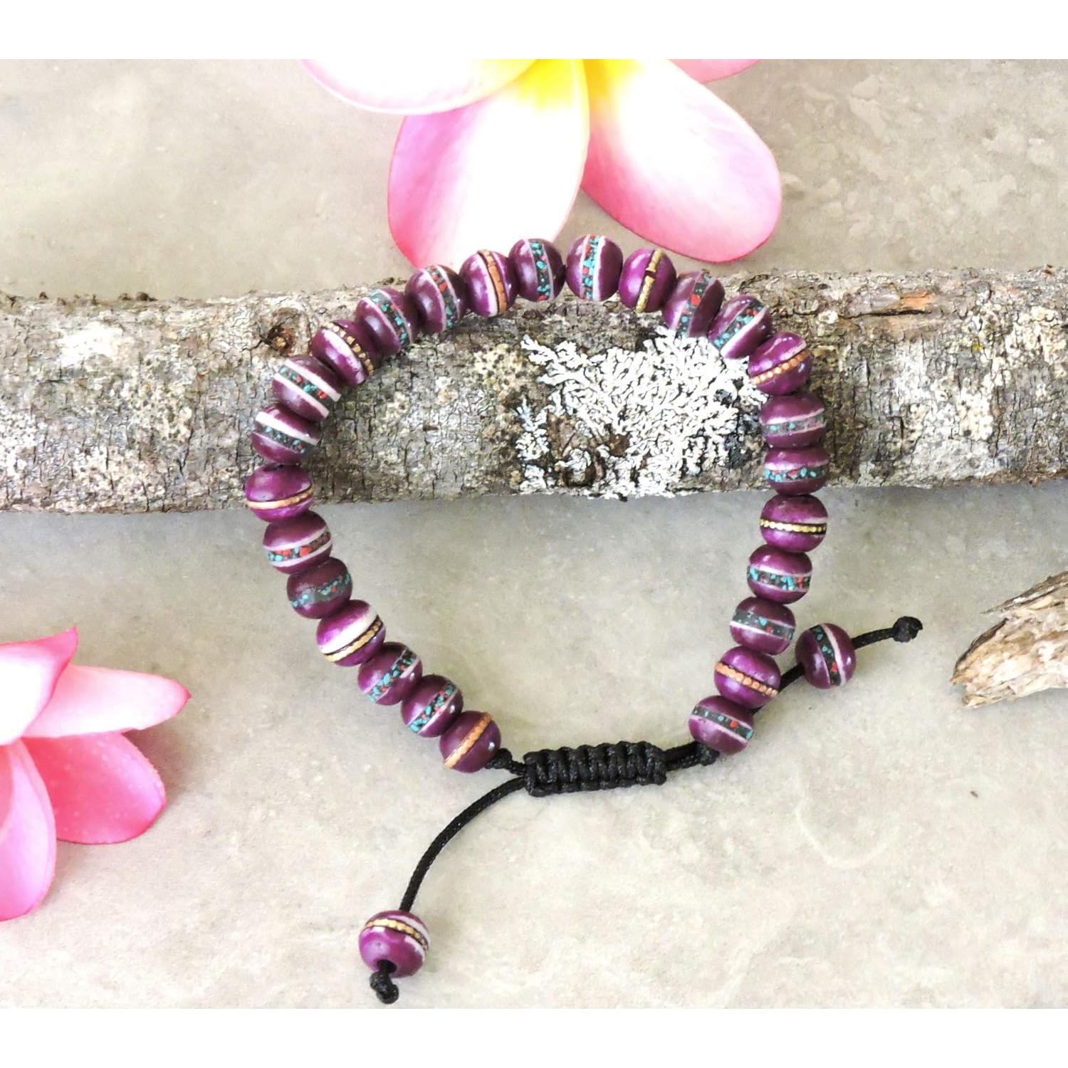 Pulsera Mala Tibetana de Oración con Perlas Curativas - Púrpura
