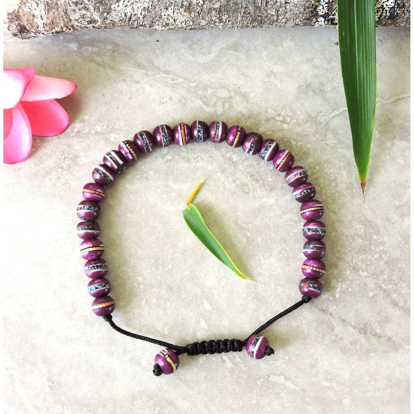 Pulsera Mala Tibetana de Oración con Perlas Curativas - Púrpura