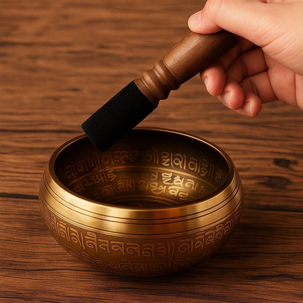 Mazo de Cuenco Cantante Tibetano Leoriaie - Madera y Suede