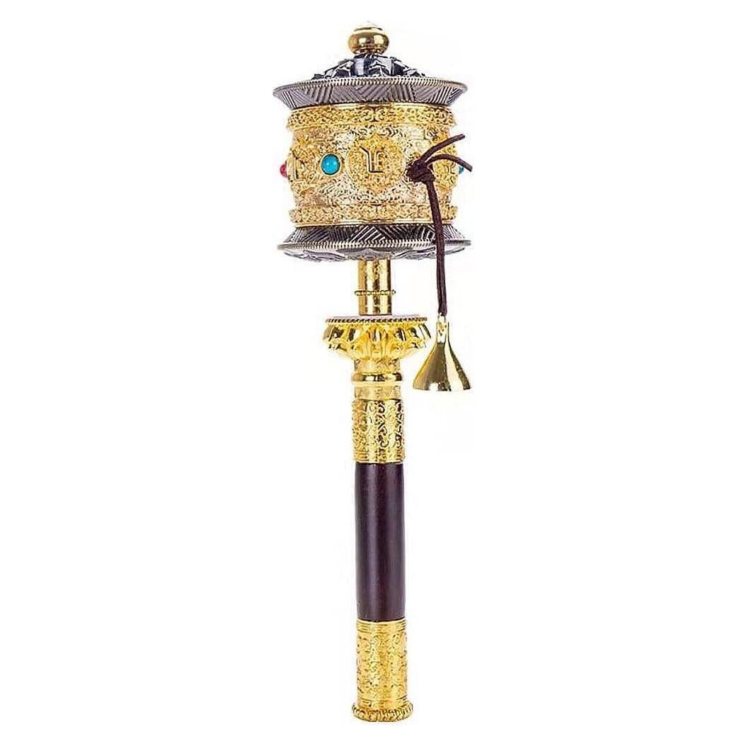 Rueda de Oración de Cobre con Mango de Madera 31.75 cm