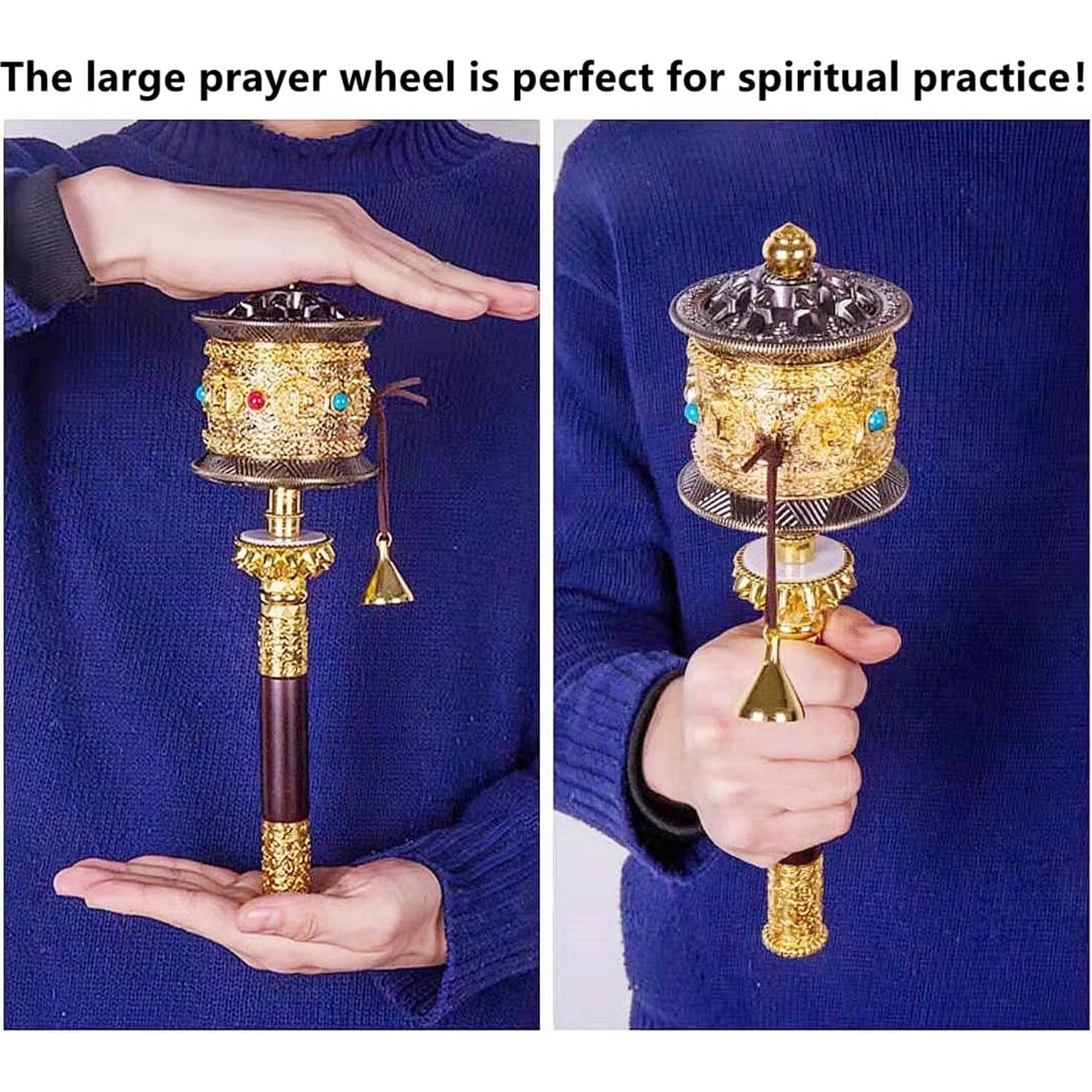 Rueda de Oración de Cobre con Mango de Madera 31.75 cm