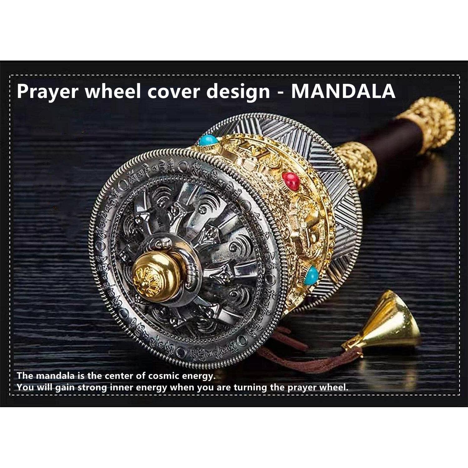 Rueda de Oración de Cobre con Mango de Madera 31.75 cm