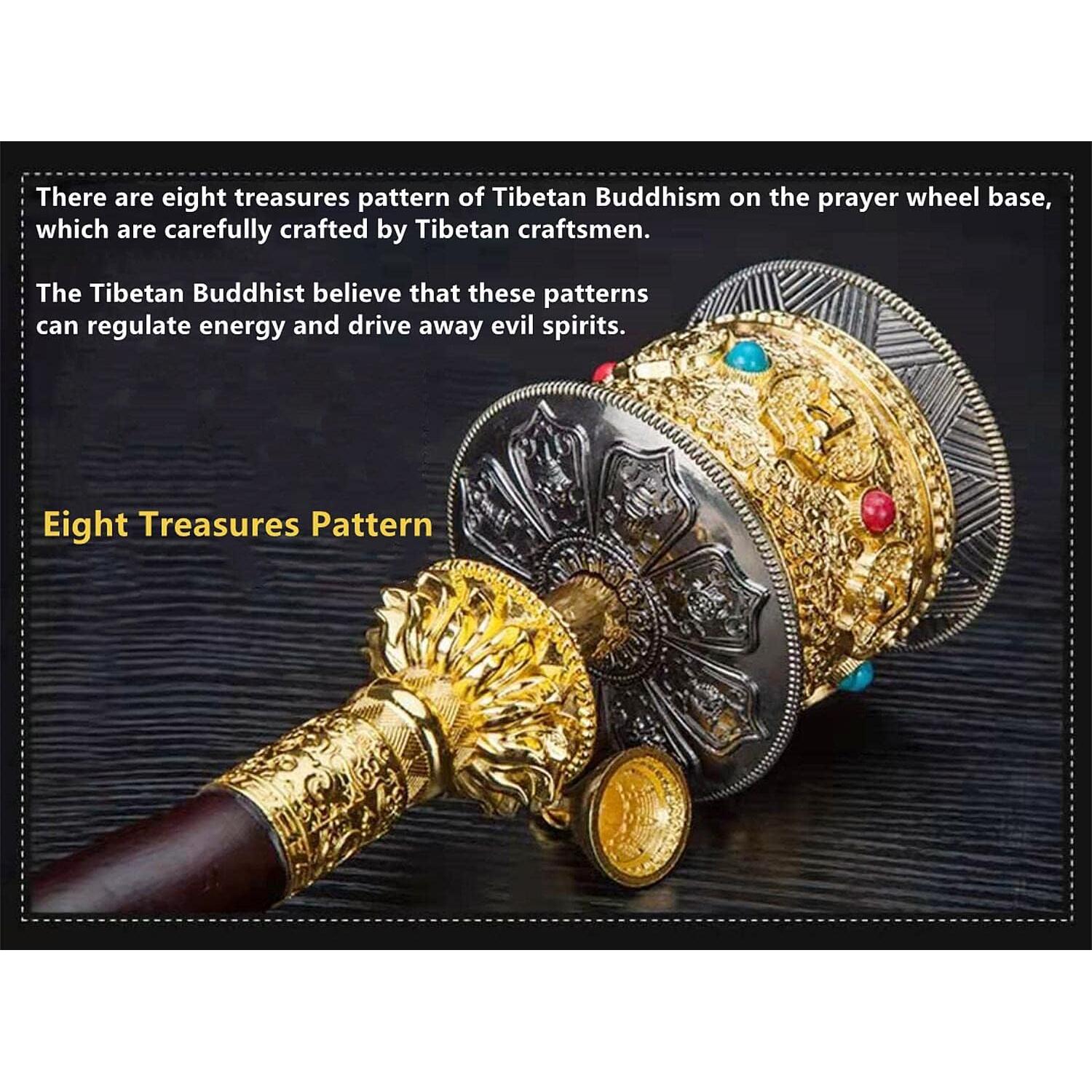 Rueda de Oración de Cobre con Mango de Madera 31.75 cm