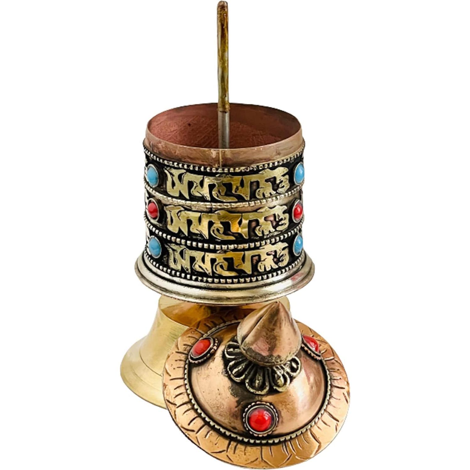 Rueda de Oración Tibetana de Mesa QT 12.7 cm Cobre y Piedra