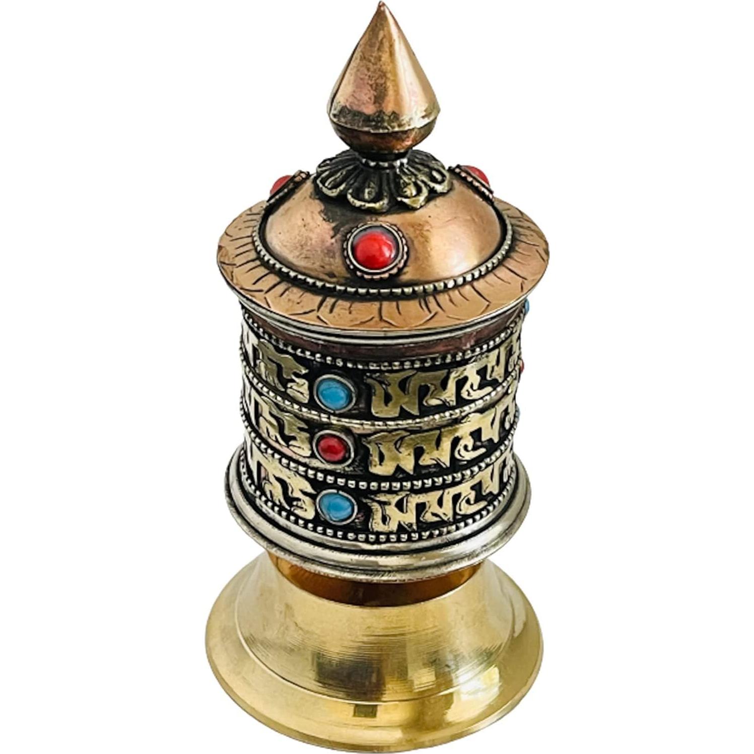 Rueda de Oración Tibetana de Mesa QT 12.7 cm Cobre y Piedra