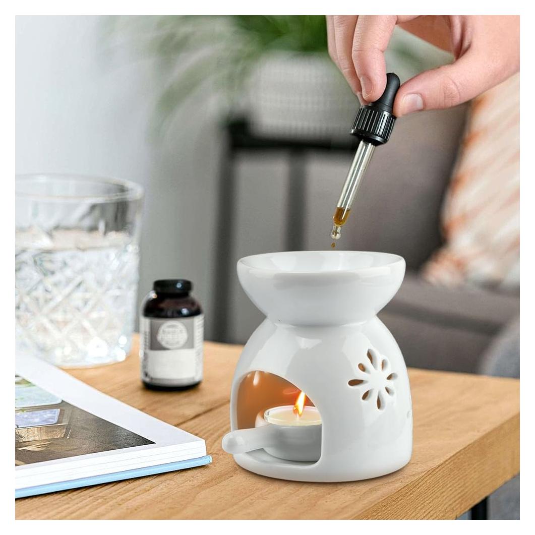 Quemador de Aceite Esencial Cerámico Restynic - Vela de Té con Patrón de Flores