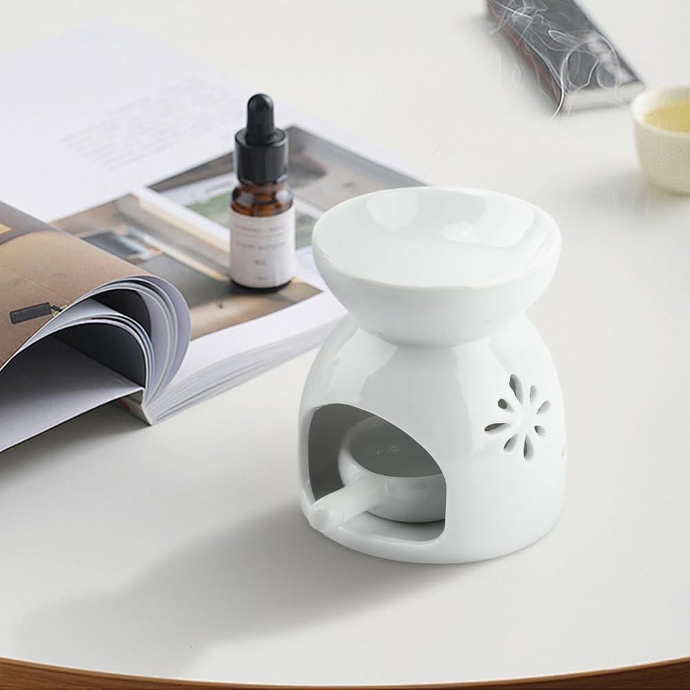 Quemador de Aceite Esencial Cerámico Restynic - Vela de Té con Patrón de Flores
