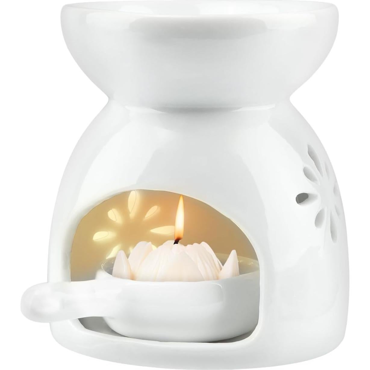 Quemador de Aceite Esencial Cerámico Restynic - Vela de Té con Patrón de Flores