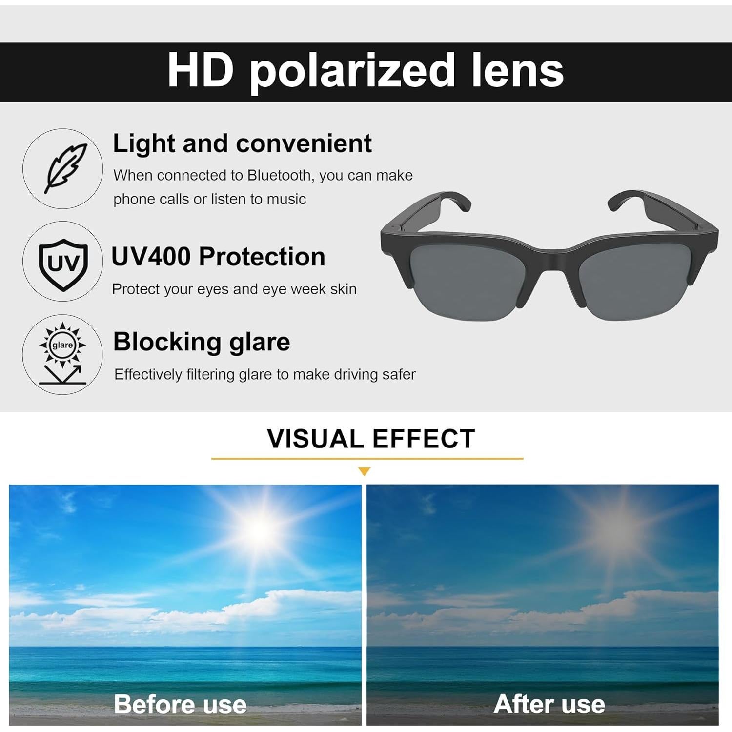 Gafas de sol inteligentes RERBO E60 Bluetooth polarizadas