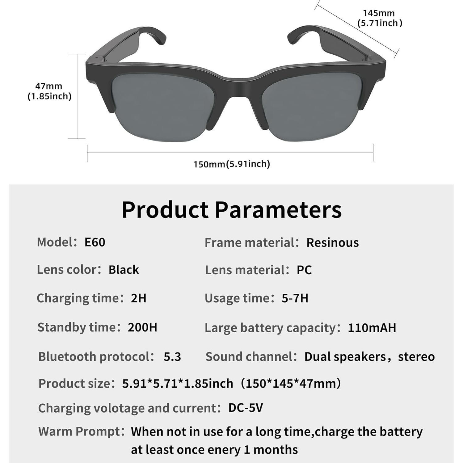 Gafas de sol inteligentes RERBO E60 Bluetooth polarizadas