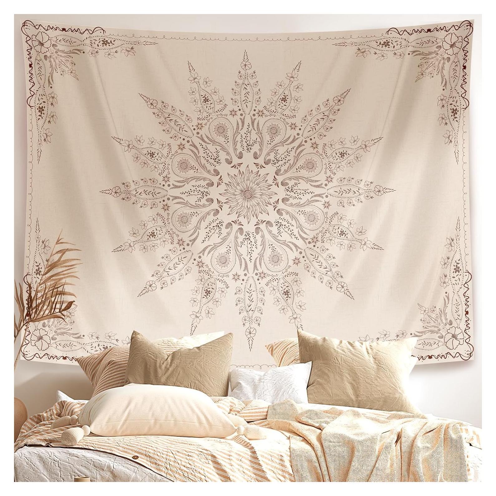 Tapiz de Pared Floral Damanse 119.4x88.4 cm Lino Boho