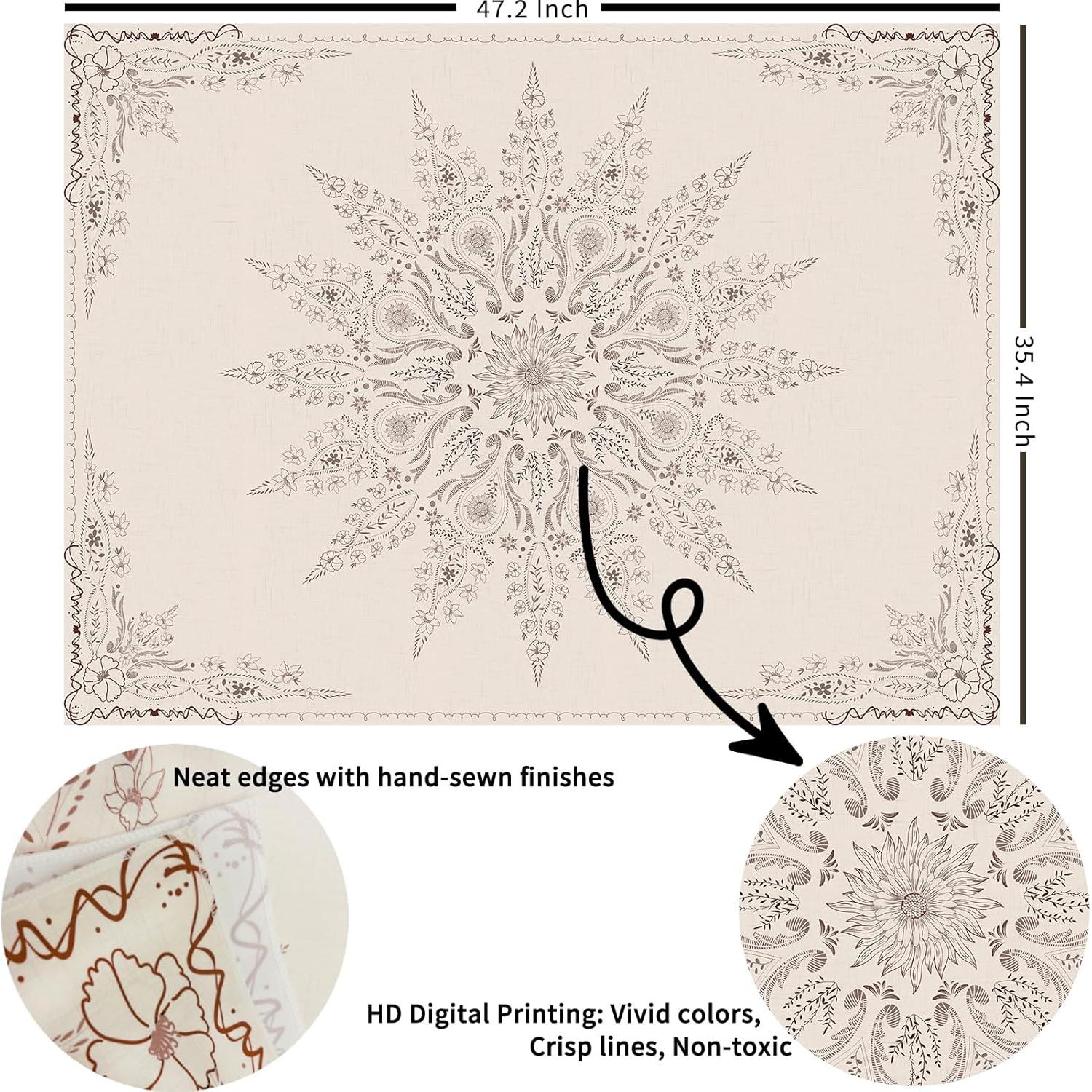 Tapiz de Pared Floral Damanse 119.4x88.4 cm Lino Boho