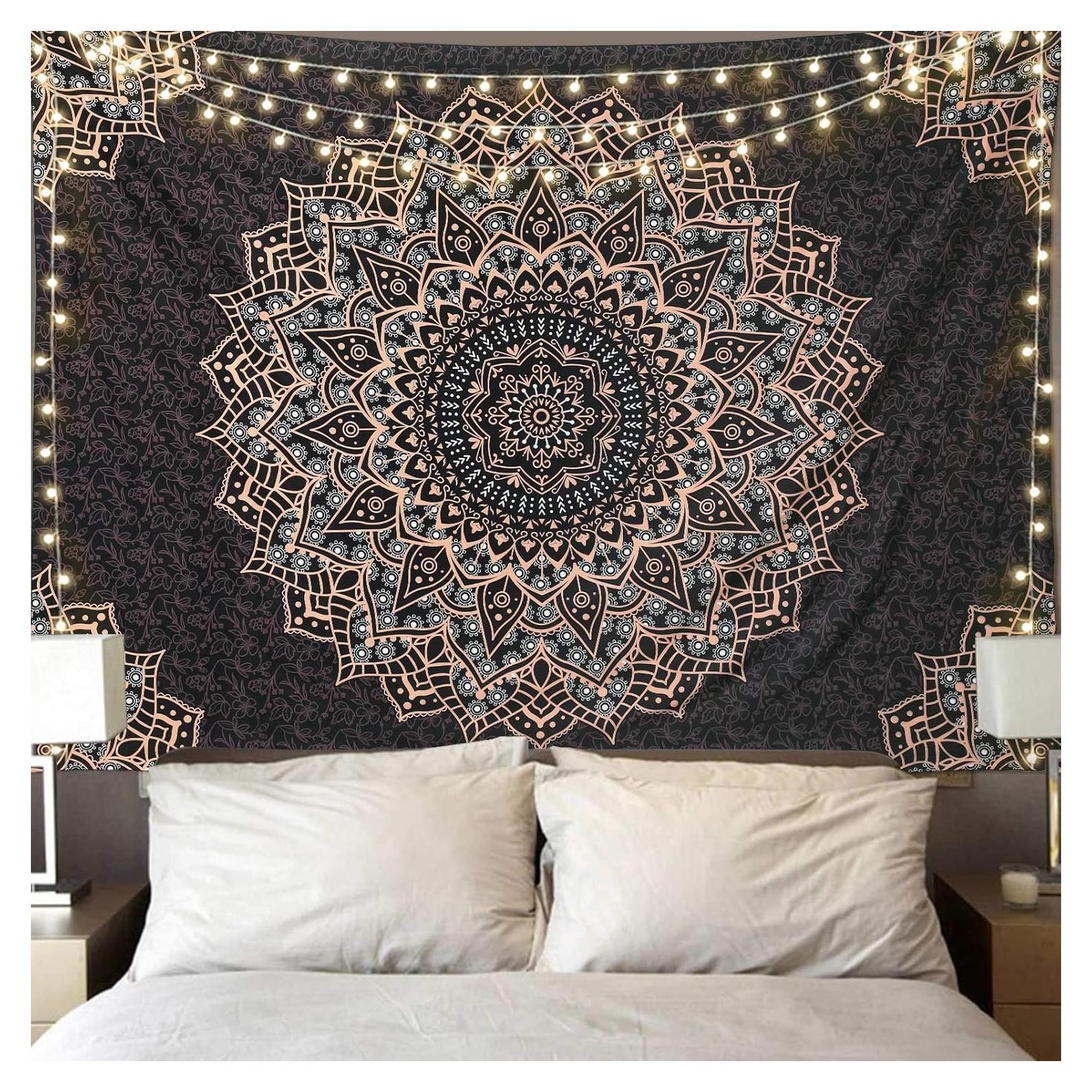 Tapiz Mandala Negro Edeesky 130x130 cm Decoración Bohemia