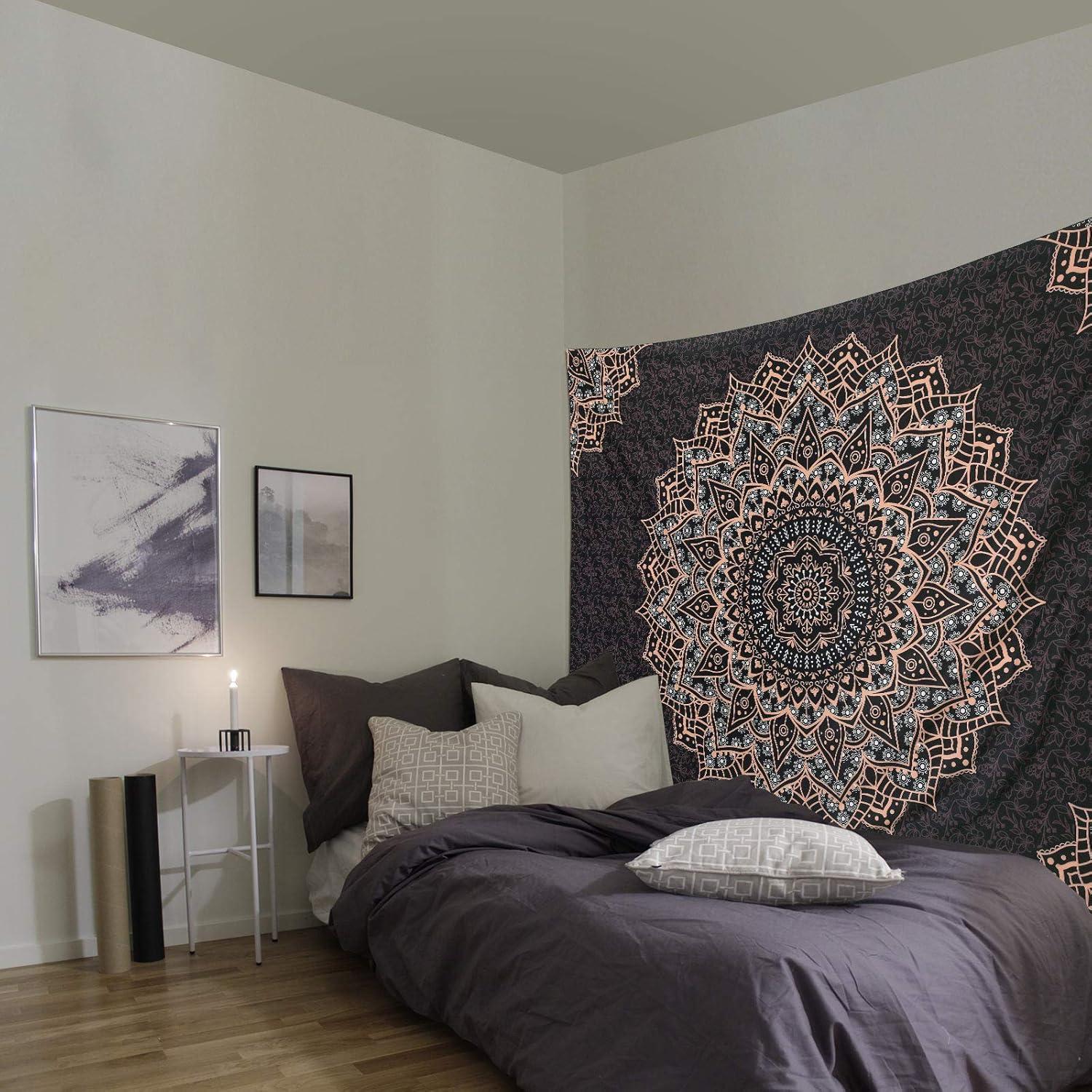 Tapiz Mandala Negro Edeesky 130x130 cm Decoración Bohemia