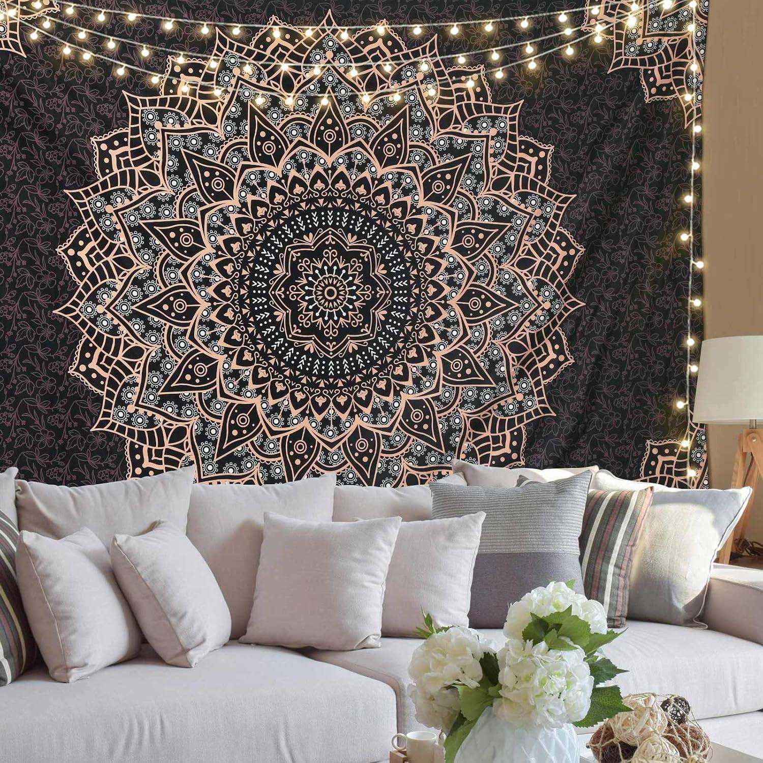 Tapiz Mandala Negro Edeesky 130x130 cm Decoración Bohemia