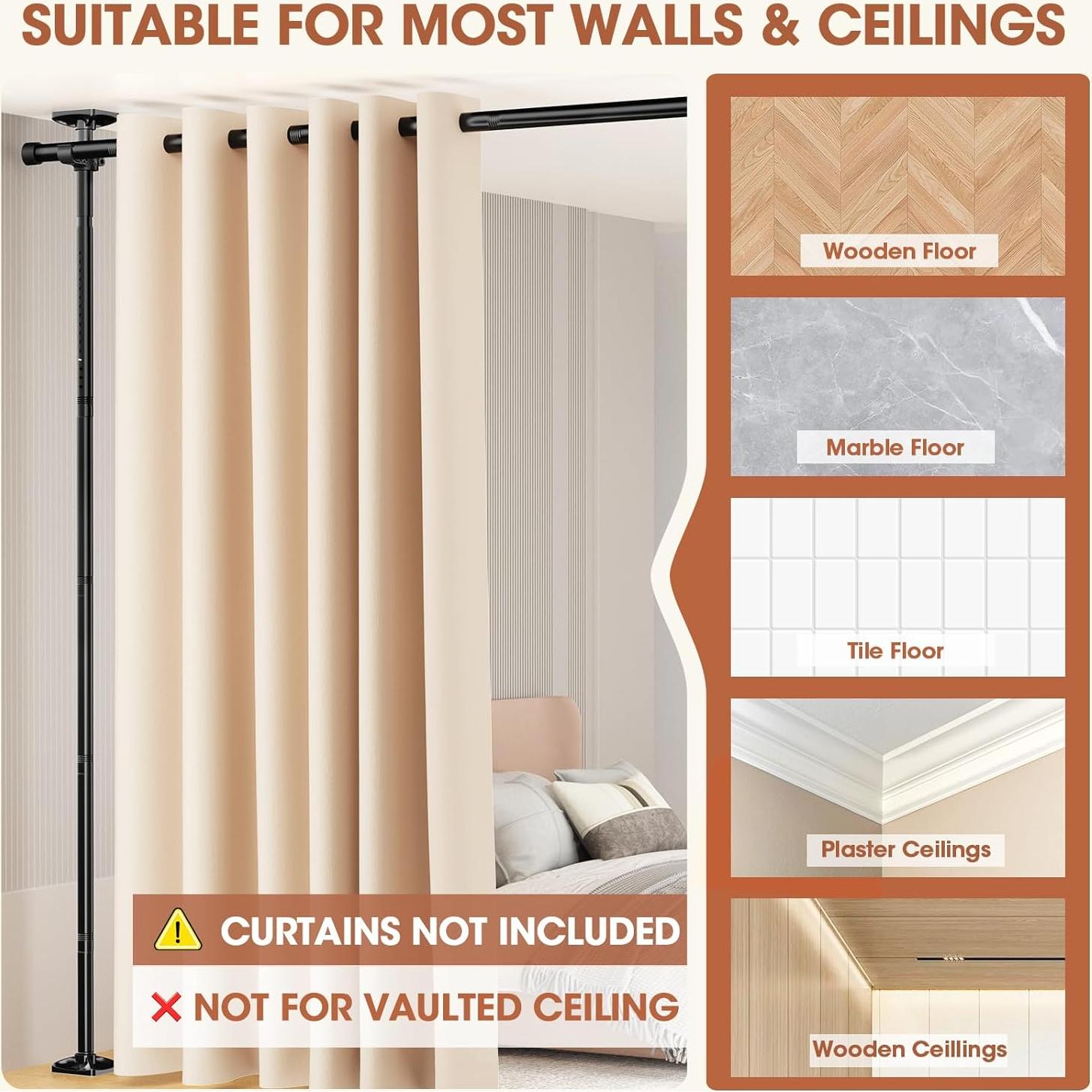 Varilla Divisoria de Habitaciones SUNALLY Ajustable 1.22-3.05m Negro